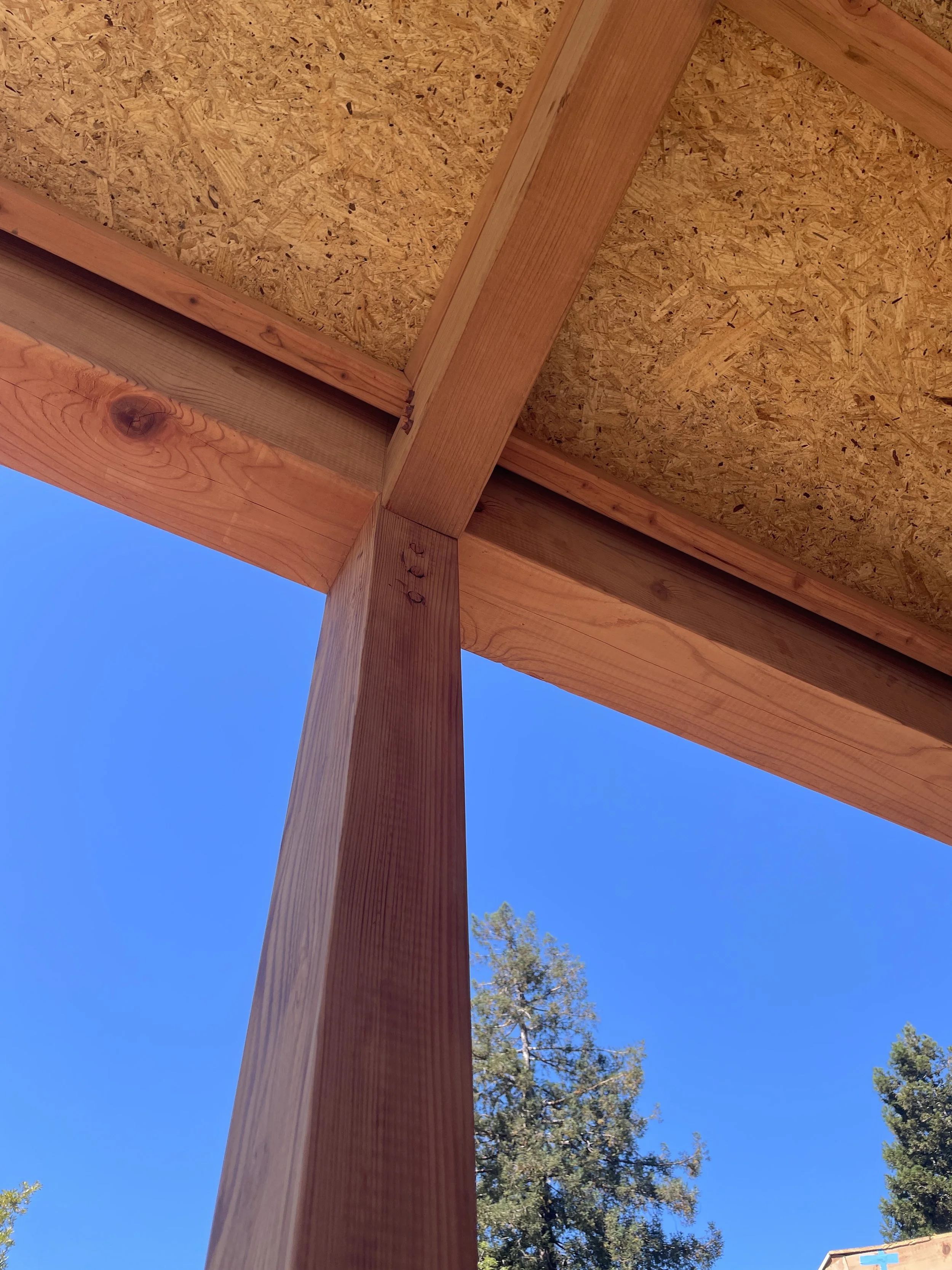 Construction Progress - Redwood Post to Beam Detail
