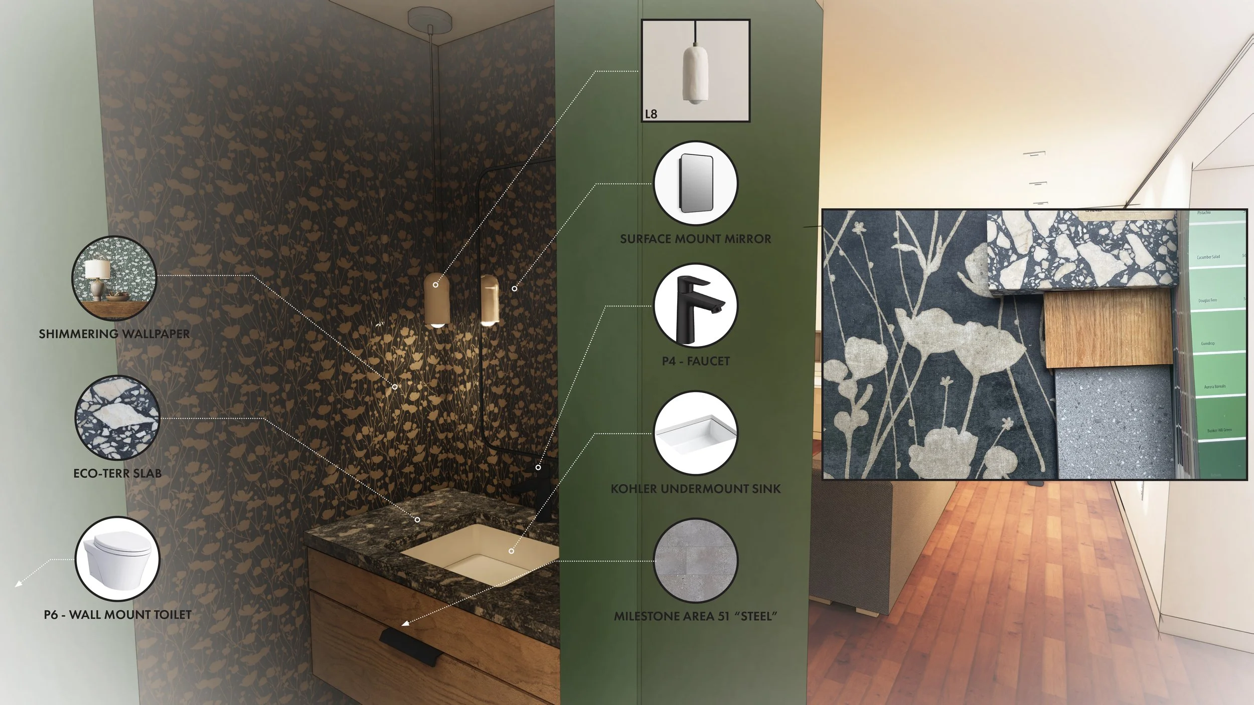Powder Room Rendering & Material Samples
