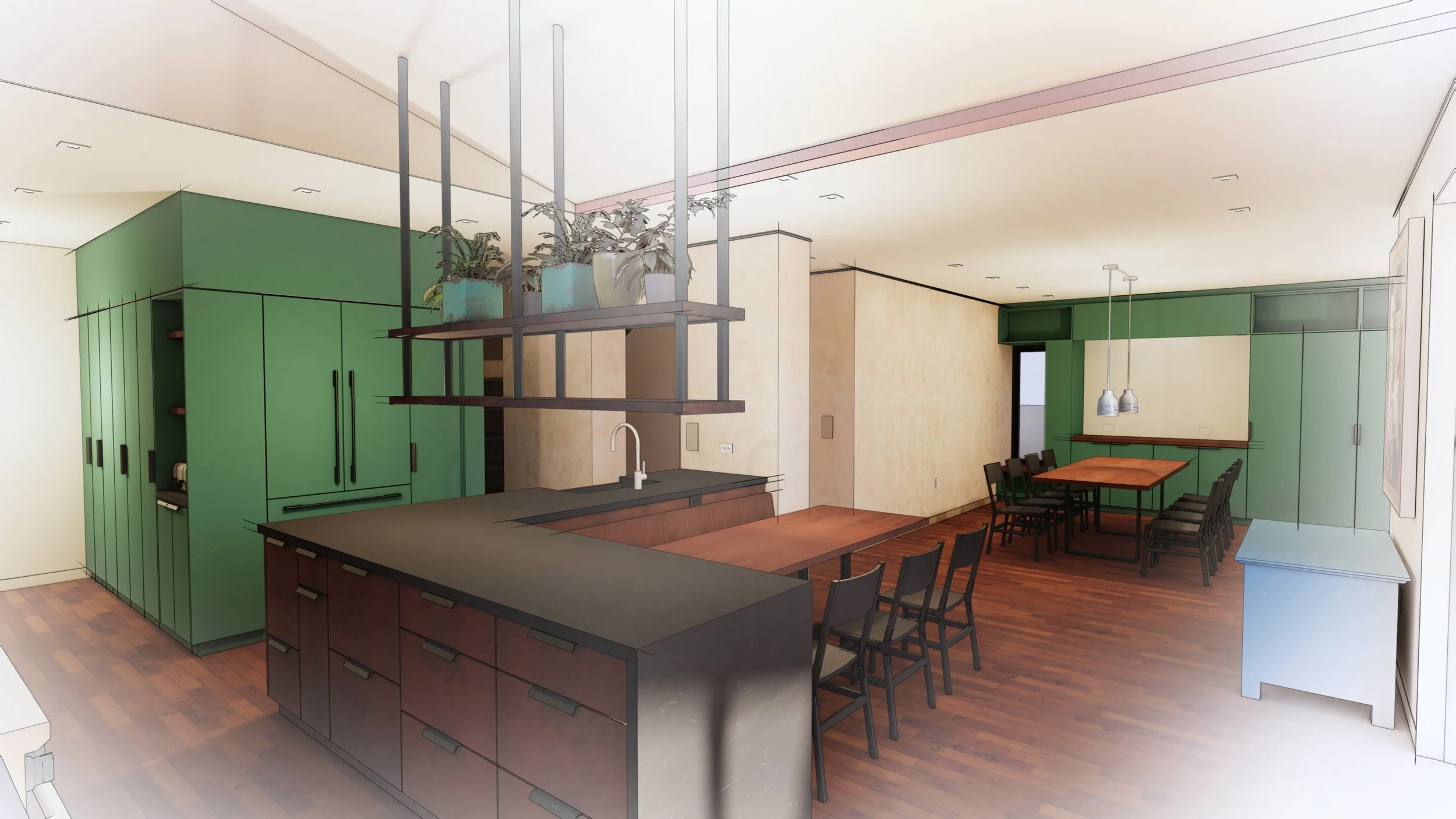 Kitchen to Dining / Living Room Rendering