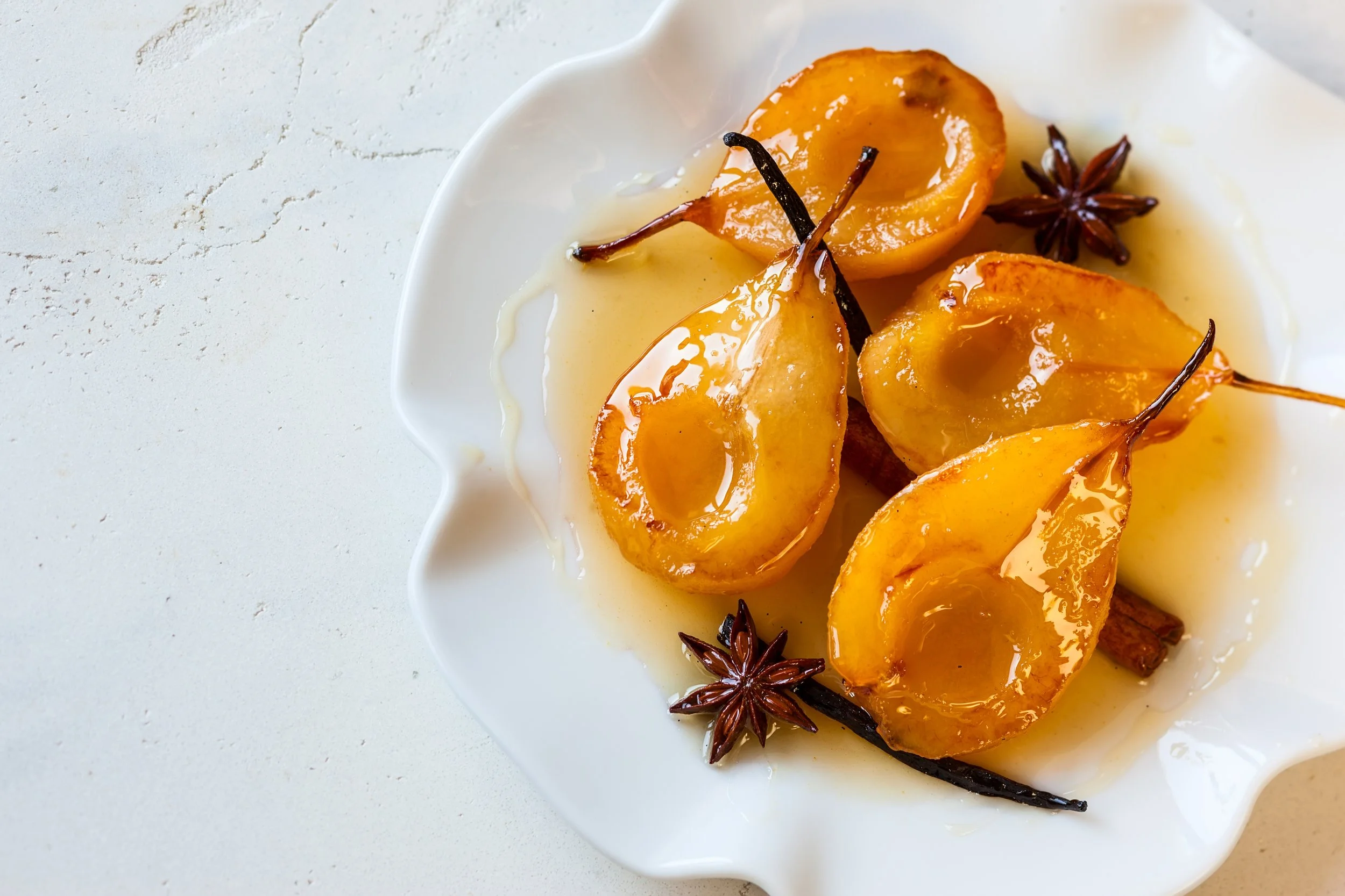 Honey-Poached Pears with Burrata
