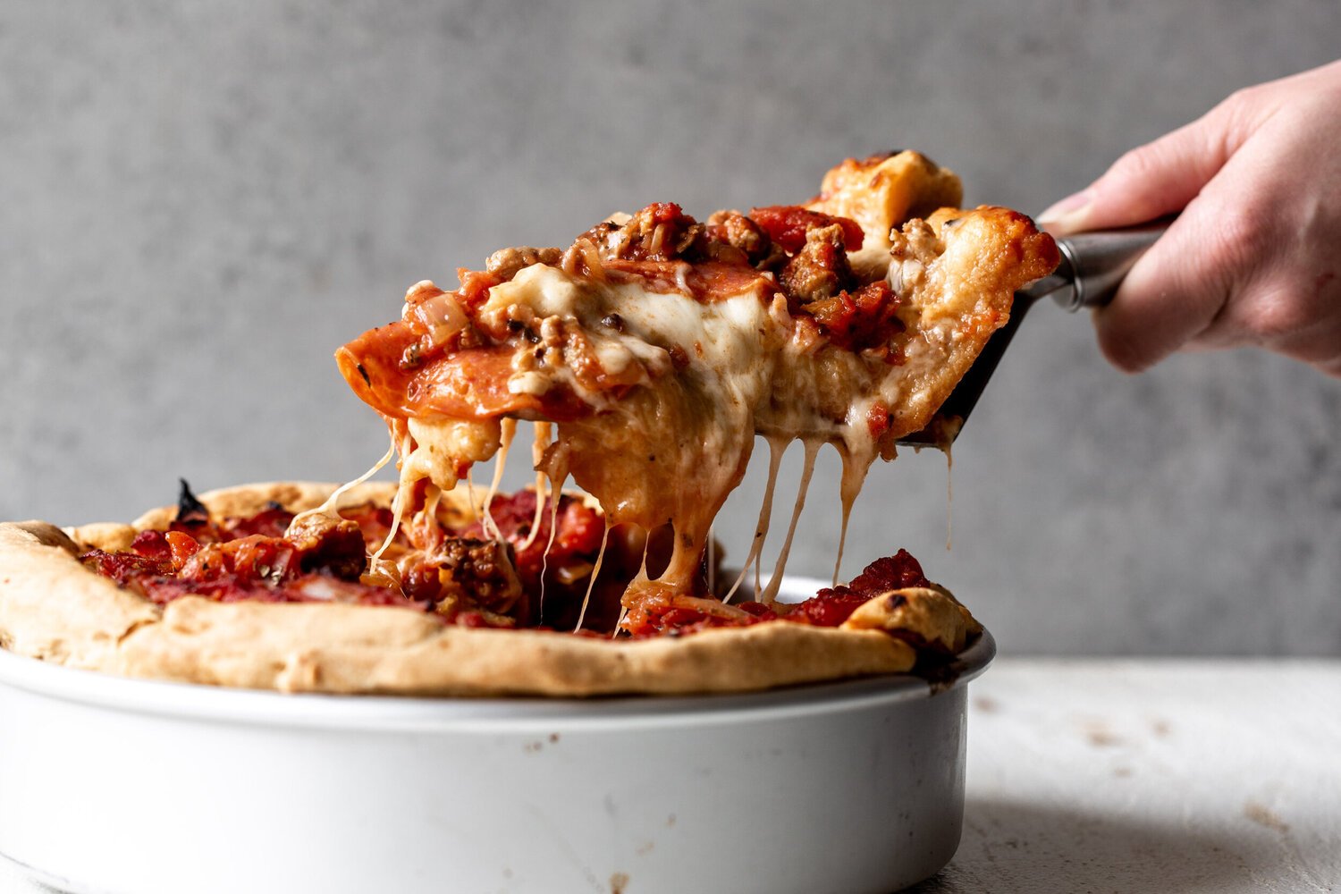 Chicago-Style Deep Dish Pizza with Sausage &amp; Pepperoni
