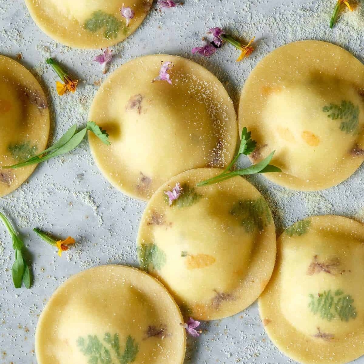 Floral Laced Ravioli with Cheesy Herb-Ricotta Filling