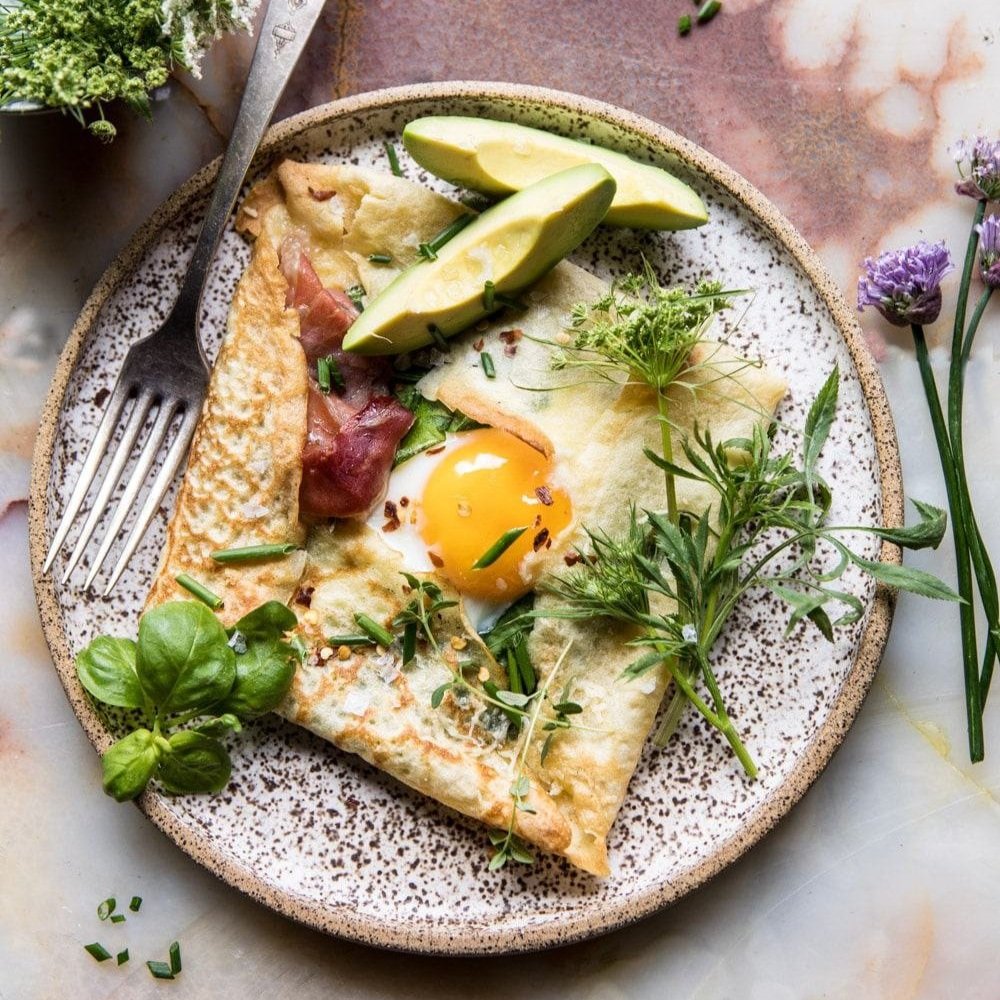 Baked Egg Crepes with Spring Herbs and Avocado