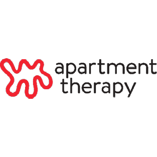 Logo for apartment therapy with a red abstract design and black text reading 'apartment therapy'.