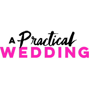 Text reading 'A Practical Wedding' with 'Wedding' in pink and larger font.