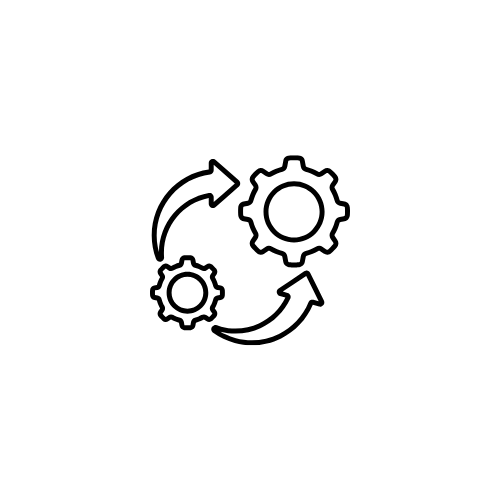 Icon of three gears with arrows indicating rotation or process flow.