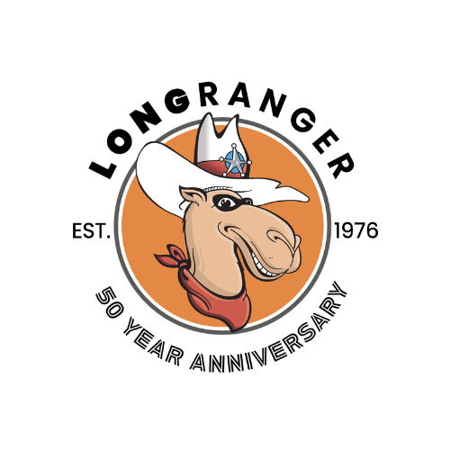 Celebrating a 50-year anniversary with a logo featuring a camel wearing a cowboy hat and a bandana, surrounded by text that reads 'Longranger,' 'Est. 1976,' and '50 Year Anniversary.'