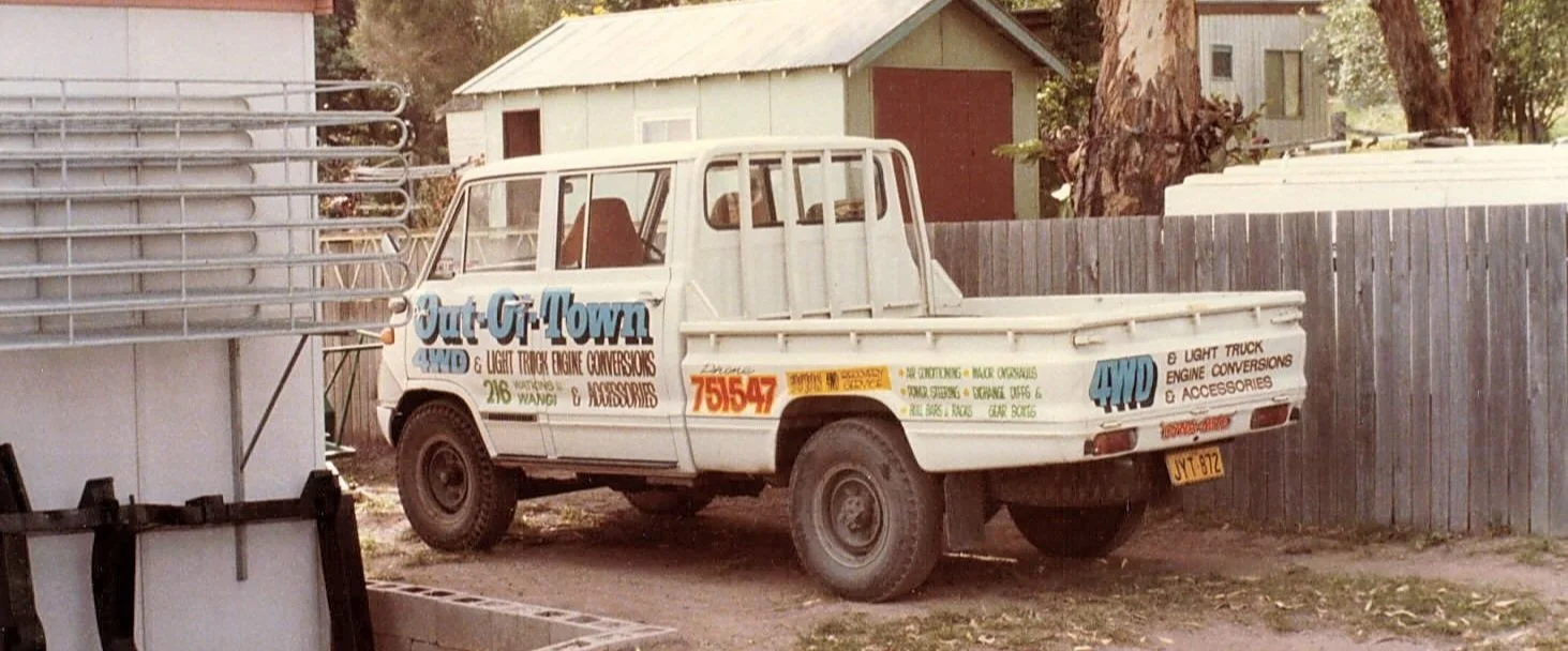 Historic photograph of Out Of Town 4WD's humble beginnings in a backyard workshop at Wangi Wangi, NSW, where the Group's Australian manufacturing and retail journey began in 1976.