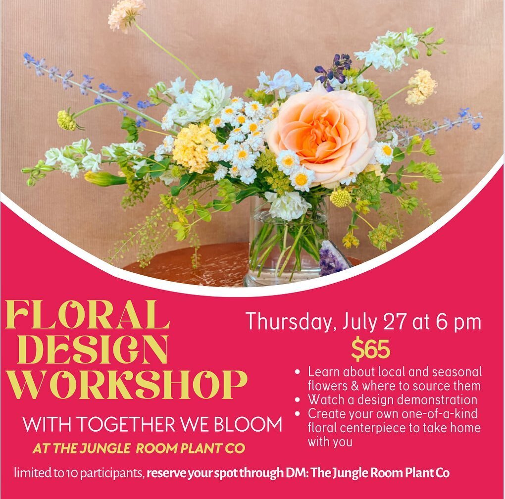 📣 New Workshop Announcement 

We (@together.webloom )will be leading an intimate floral design workshop  next week at  @thejungleroomplantco  in downtown Ogden ❤️ 

Have you been to Ogden&rsquo;s newest plant shop? Come and check it out and support 