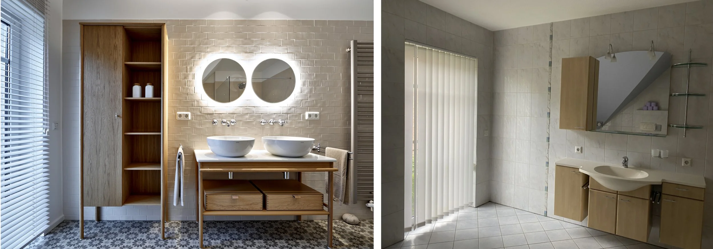 Bad Nachher Waschtischanlage Hochschrank Holz Burgbad Bad Vorher