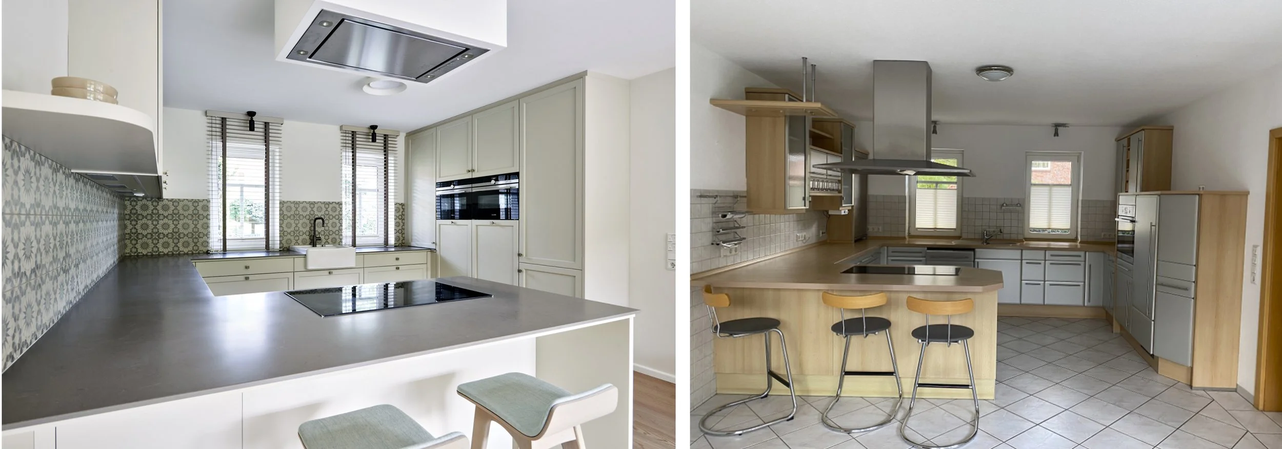 Küche Nachher Country U Form Hell Fliesen floral Küche Vorher