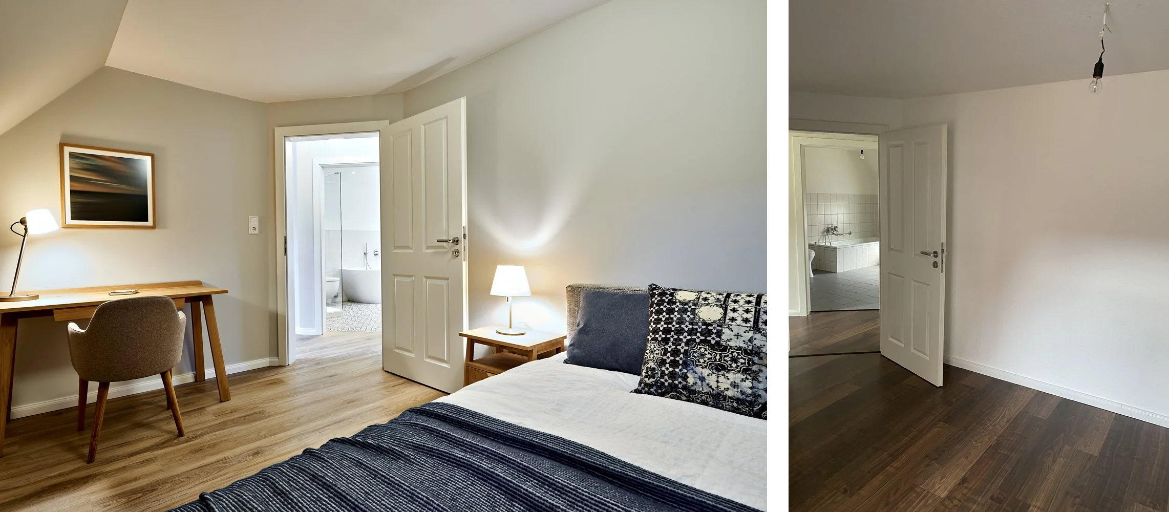 Schlafzimmer Nachher Country Bett Blaue Kissen Schlafzimmer Vorher