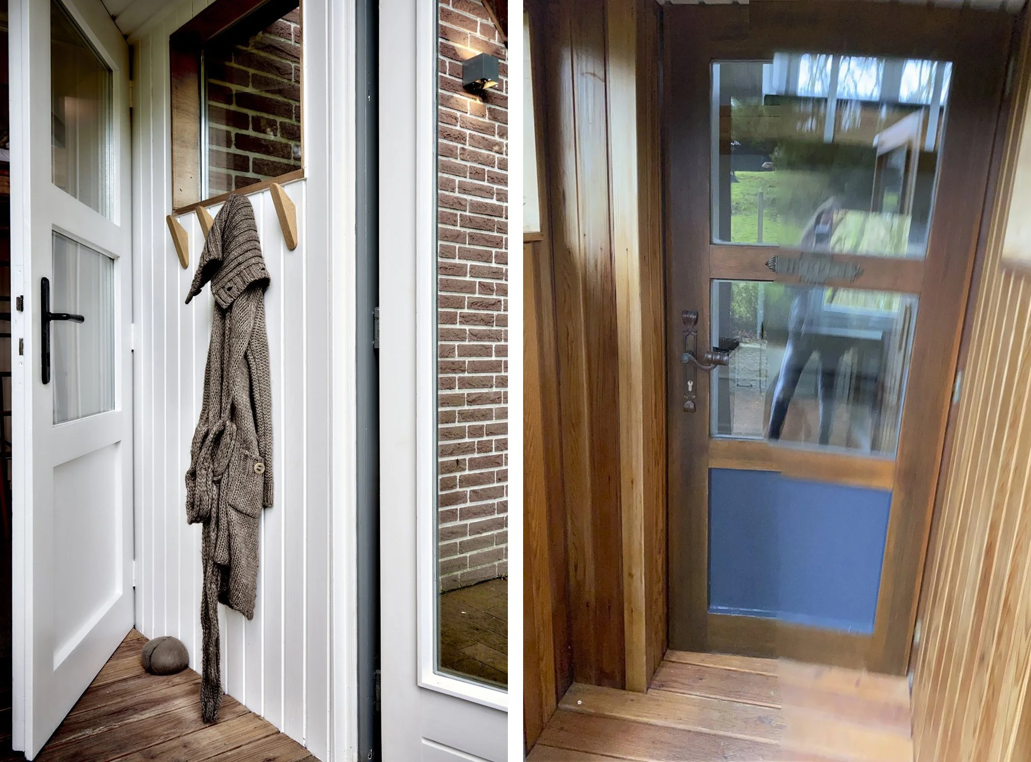 Windfang Ferienhaus weiss mit Holz Nachher Windfang in Holz Vorher