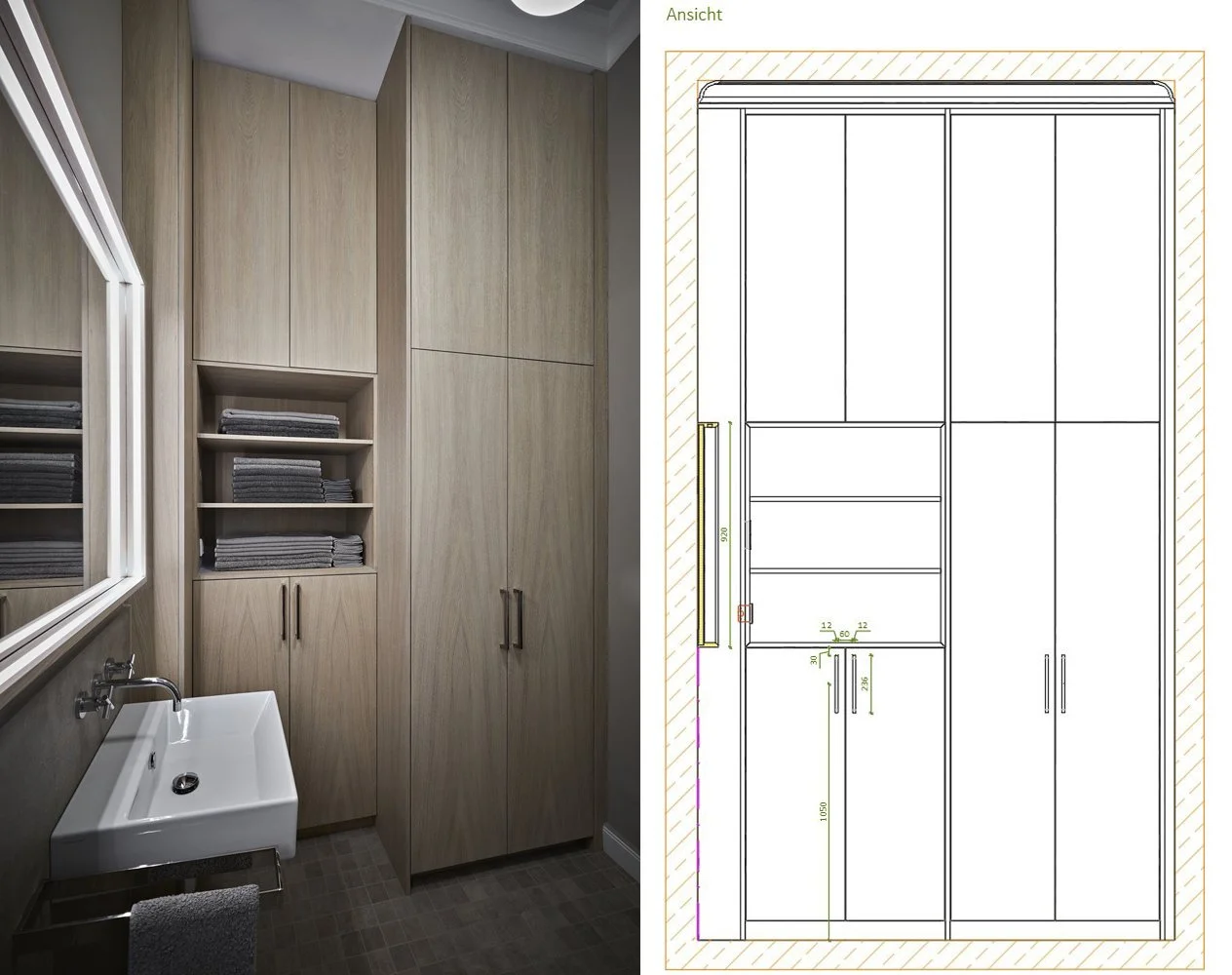 Bad Nachher Einbauschrank Eichenholz Tischler Badplanung