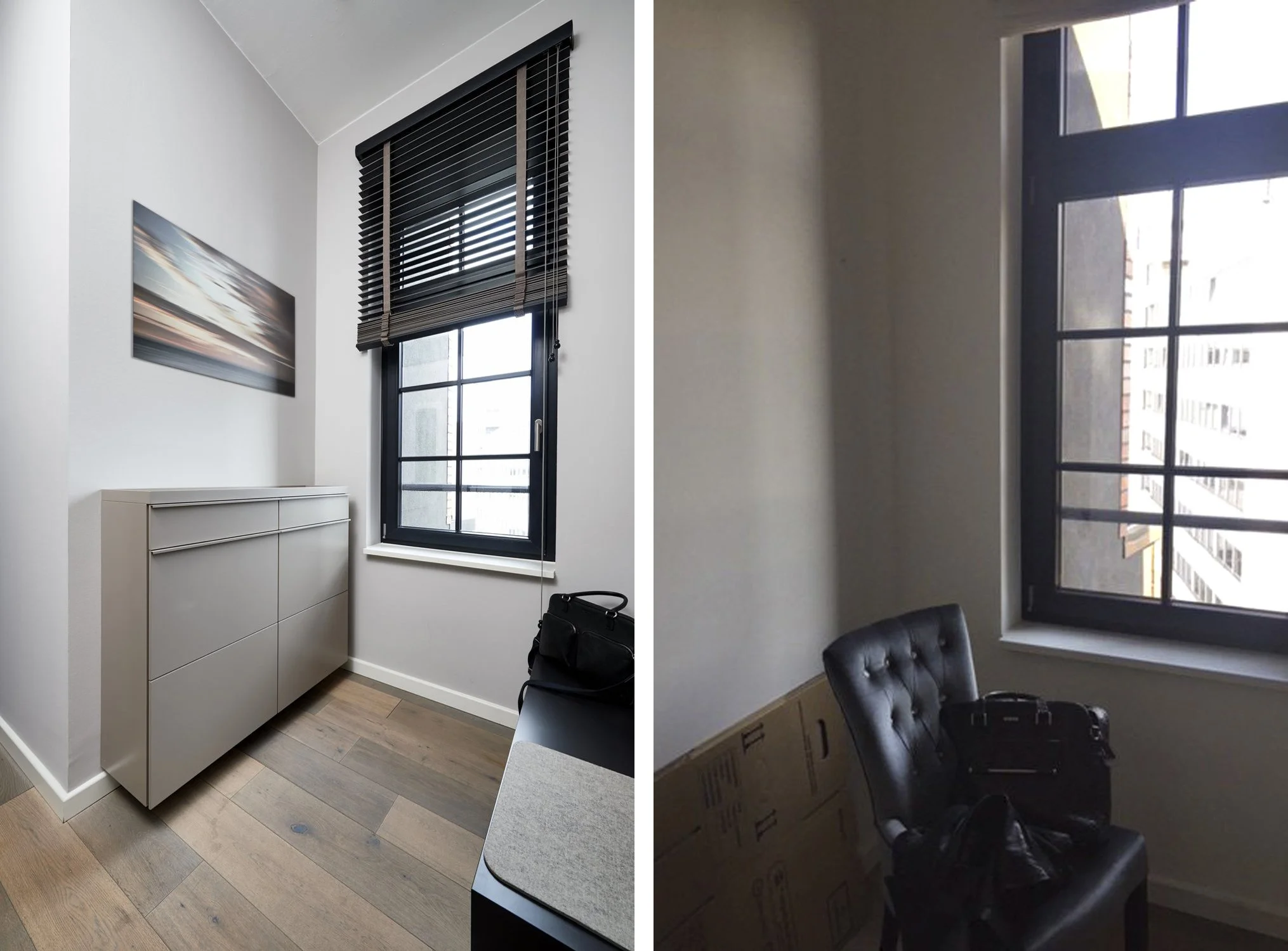 Flur Nachher Sideboard Sitzbank Holzjalousien Flur Vorher