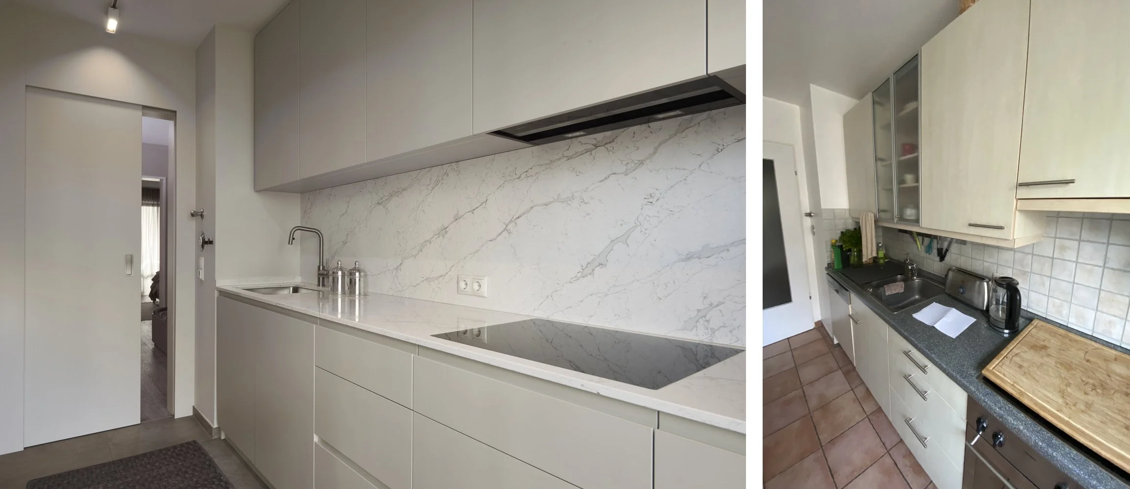 Küche Nachher Modern Hell Tischler Arbeitsplatte Spritzschutz Naturstein Küche Vorher