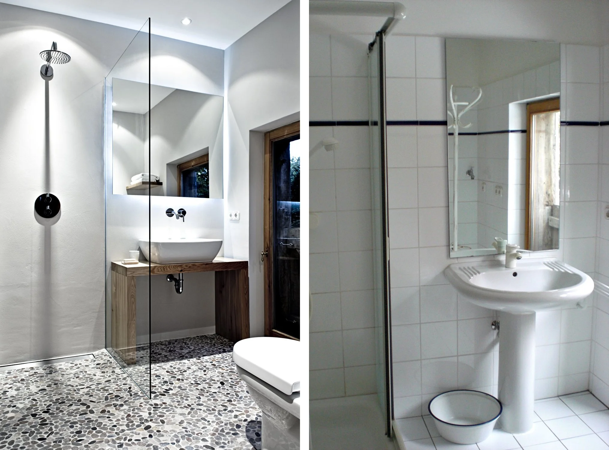 Duschbad Nachher Kieselsteinboden Glaswand Duschbad Vorher