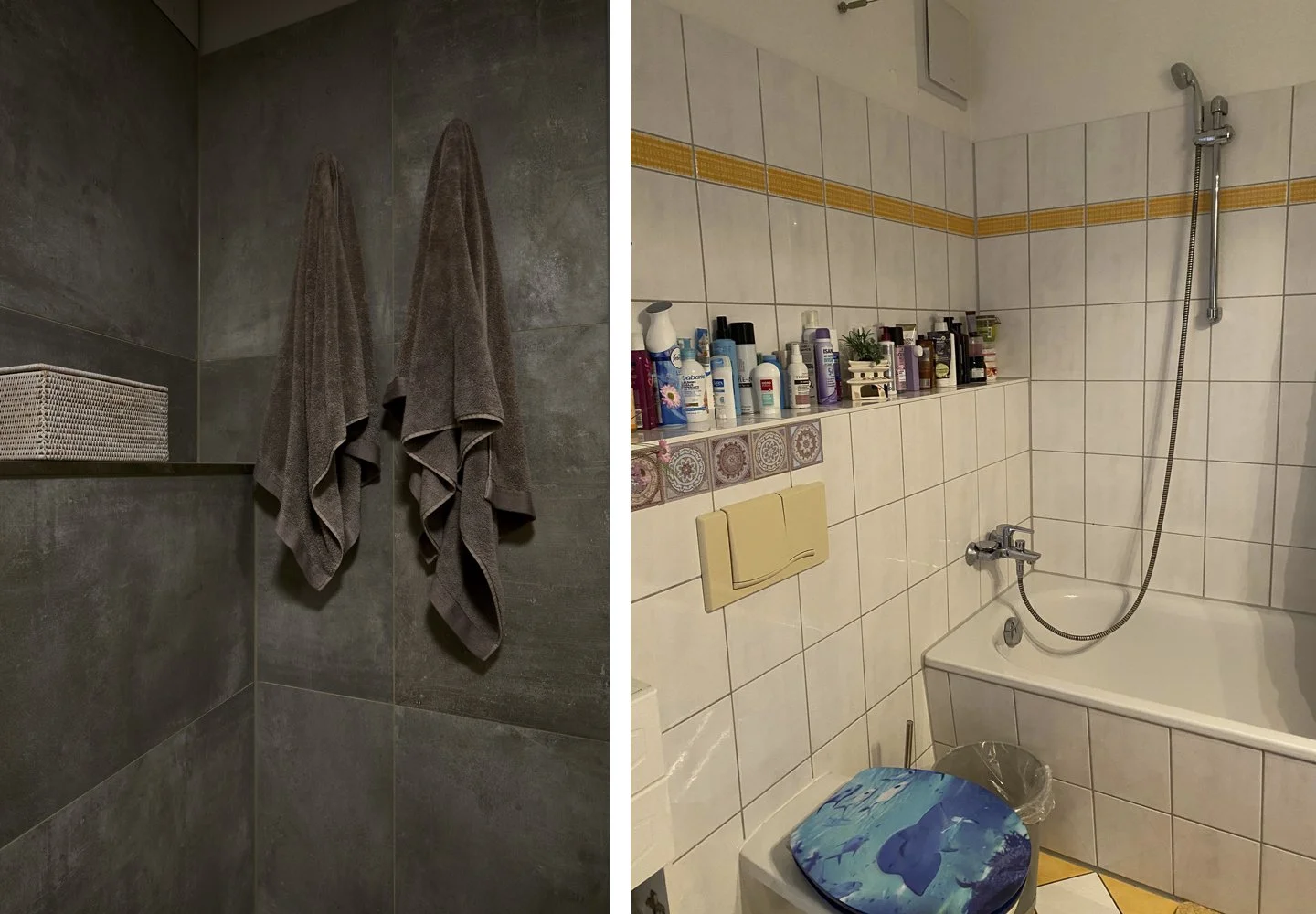 Dusche Nachher Wandfliesen dunkel Dusche Vorher