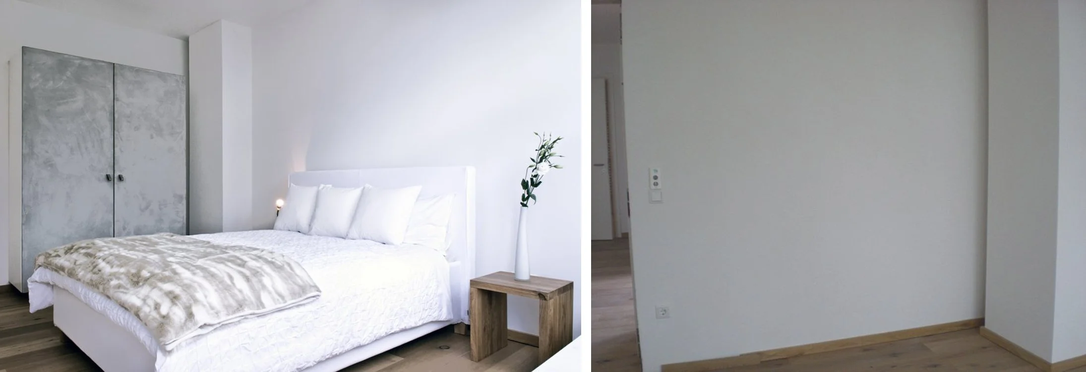 Schlafzimmer Nachher Bett Weiss Holzboden Kleiderschrank Betonoptik Schlafzimmer Vorher