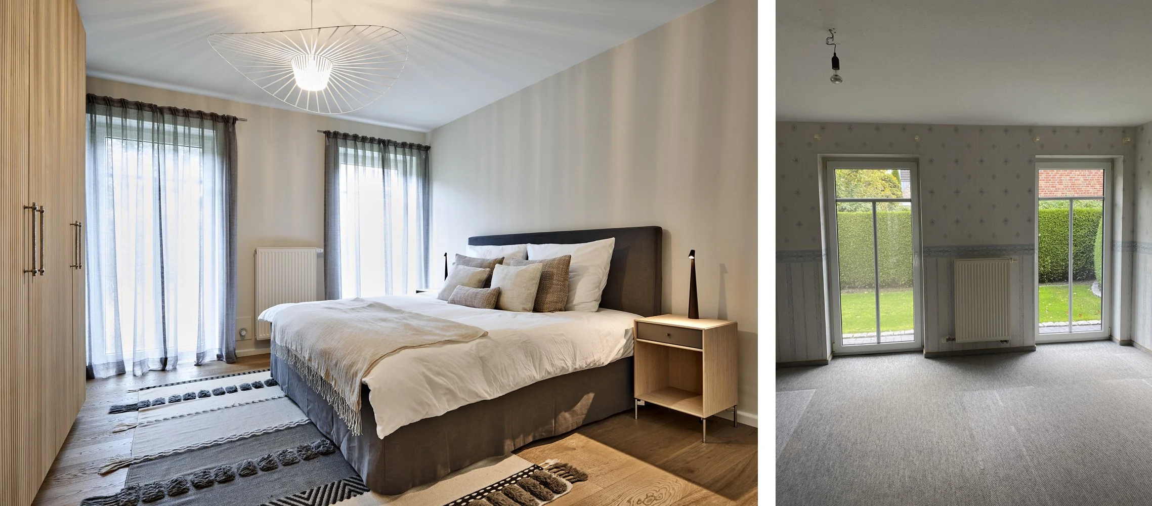 Schlafzimmer Nachher Bett Brauner Stoff Einbauschrank Holz Schlafzimmer Vorher