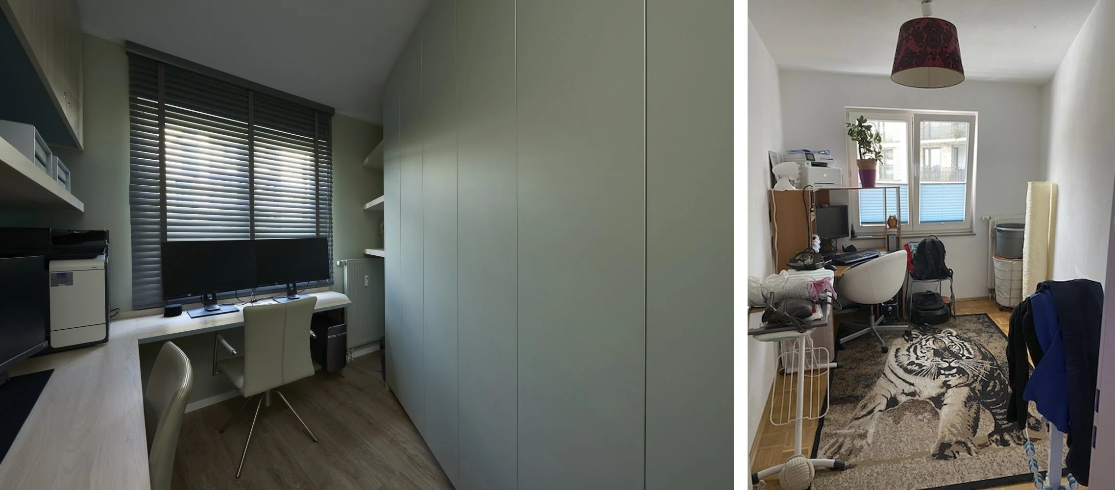Arbeitszimmer Nachher Mintgrün Tischler Einbauschrank Schreibtisch durchgehend Arbeitszimmer Vorher