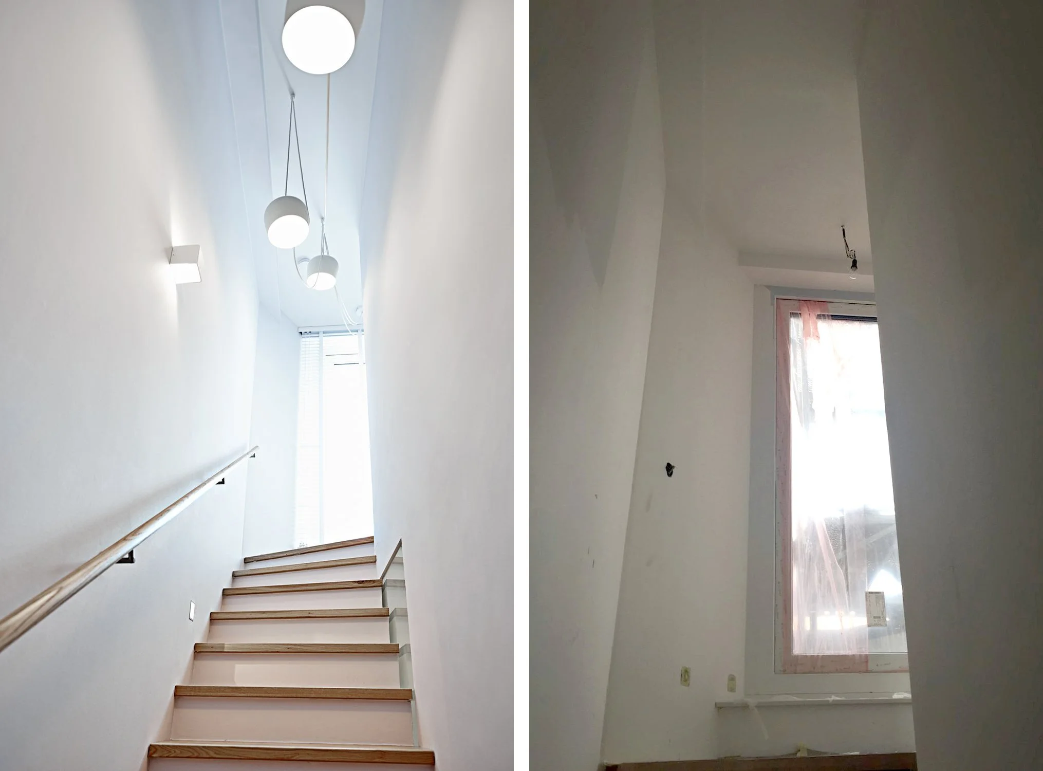 Treppenaufgang Nachher Eiche Wände Weiss Pendelleuchte Flos Treppenaufgang Vorher