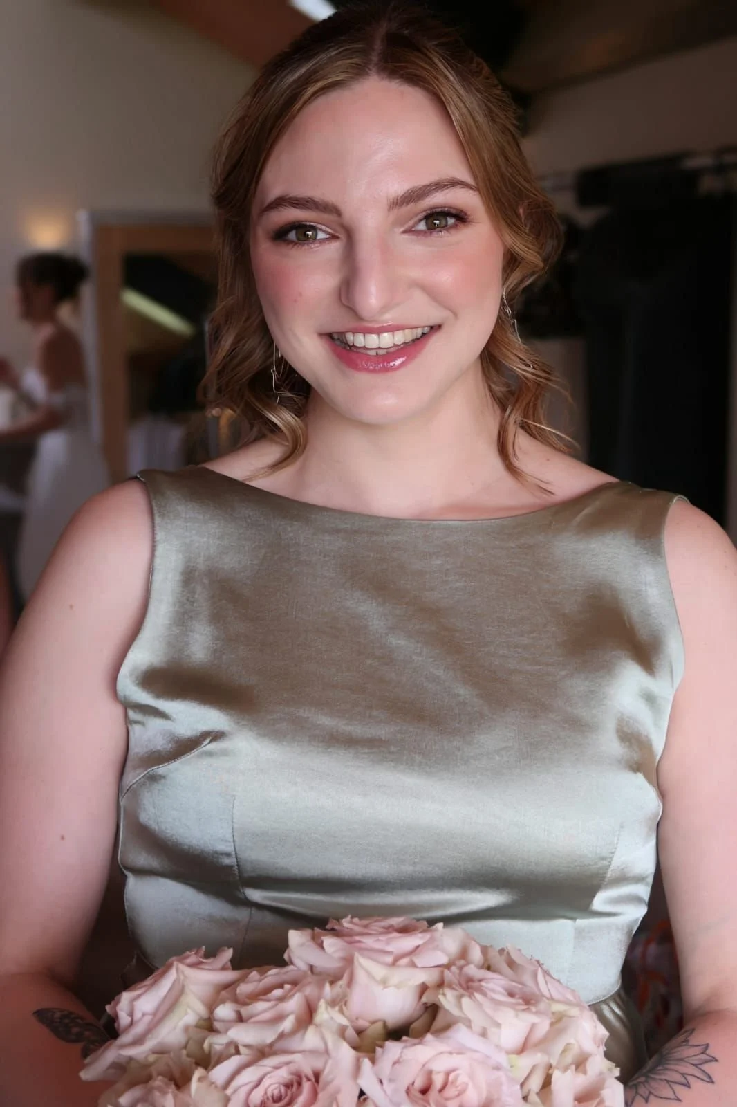 Bridesmaid with natural makeup for a wedding in Hampshire