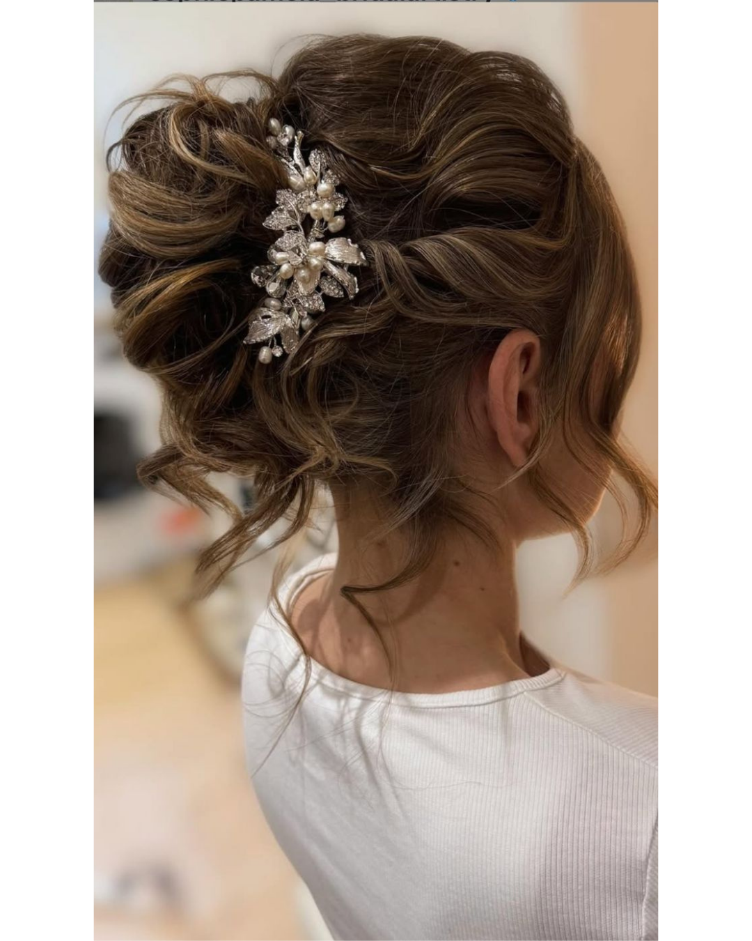 Bridal Hair, a wavy updo with hair accessorie