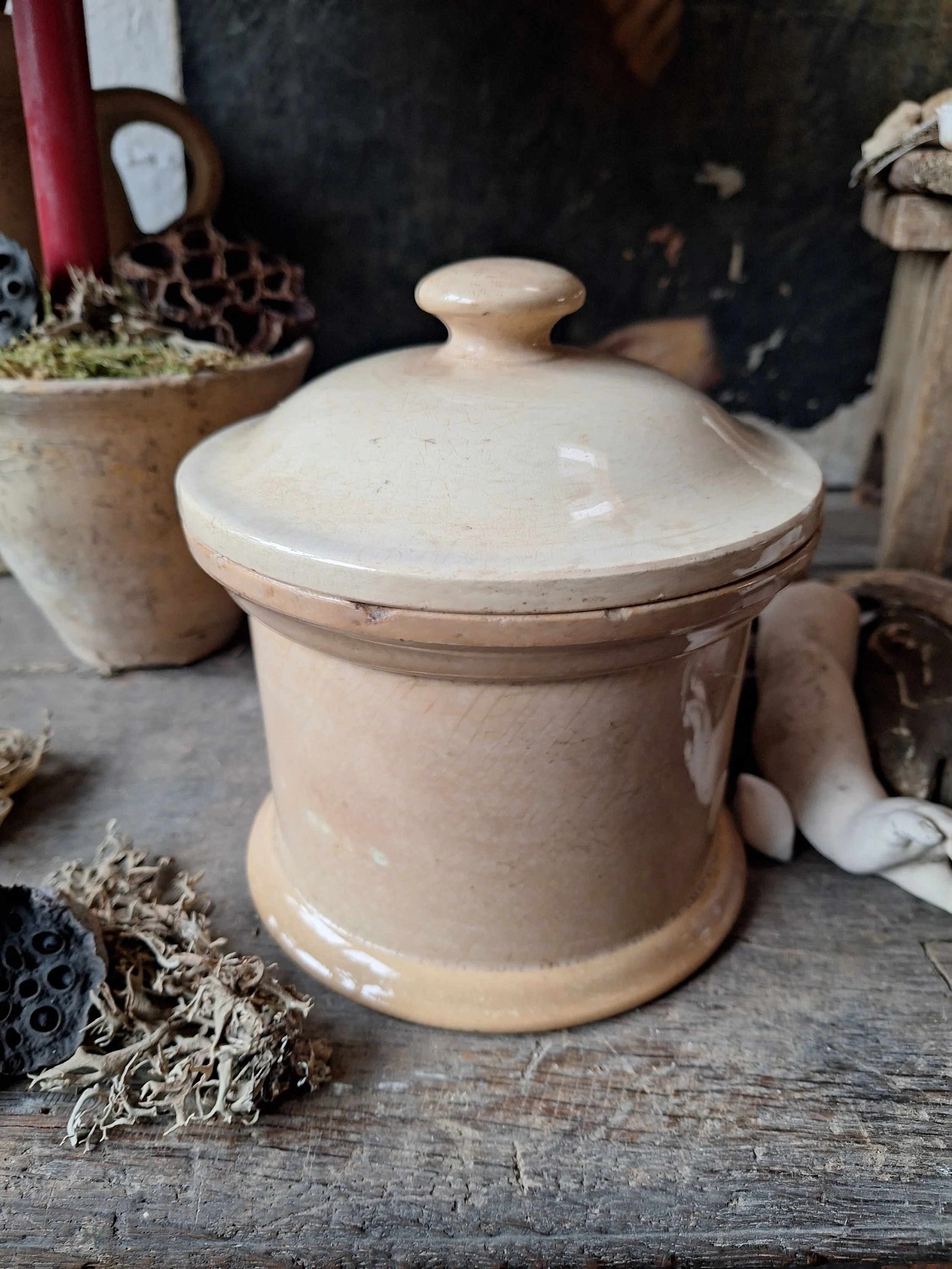 French ceramic stained pot with lid