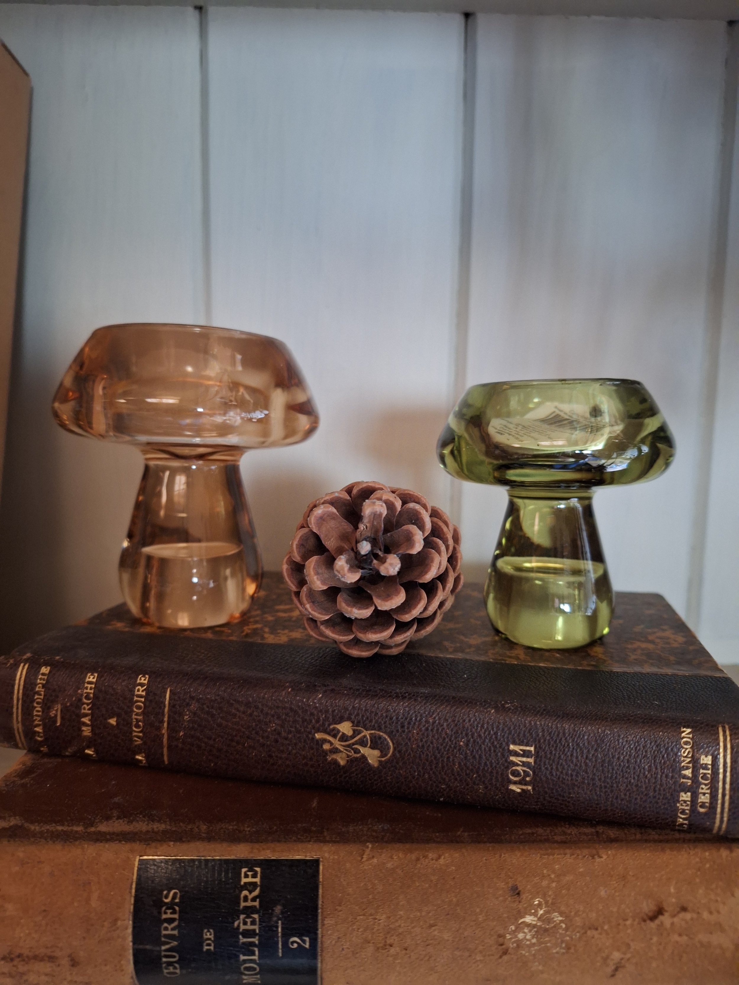 Modern green glass mushroom candlestick