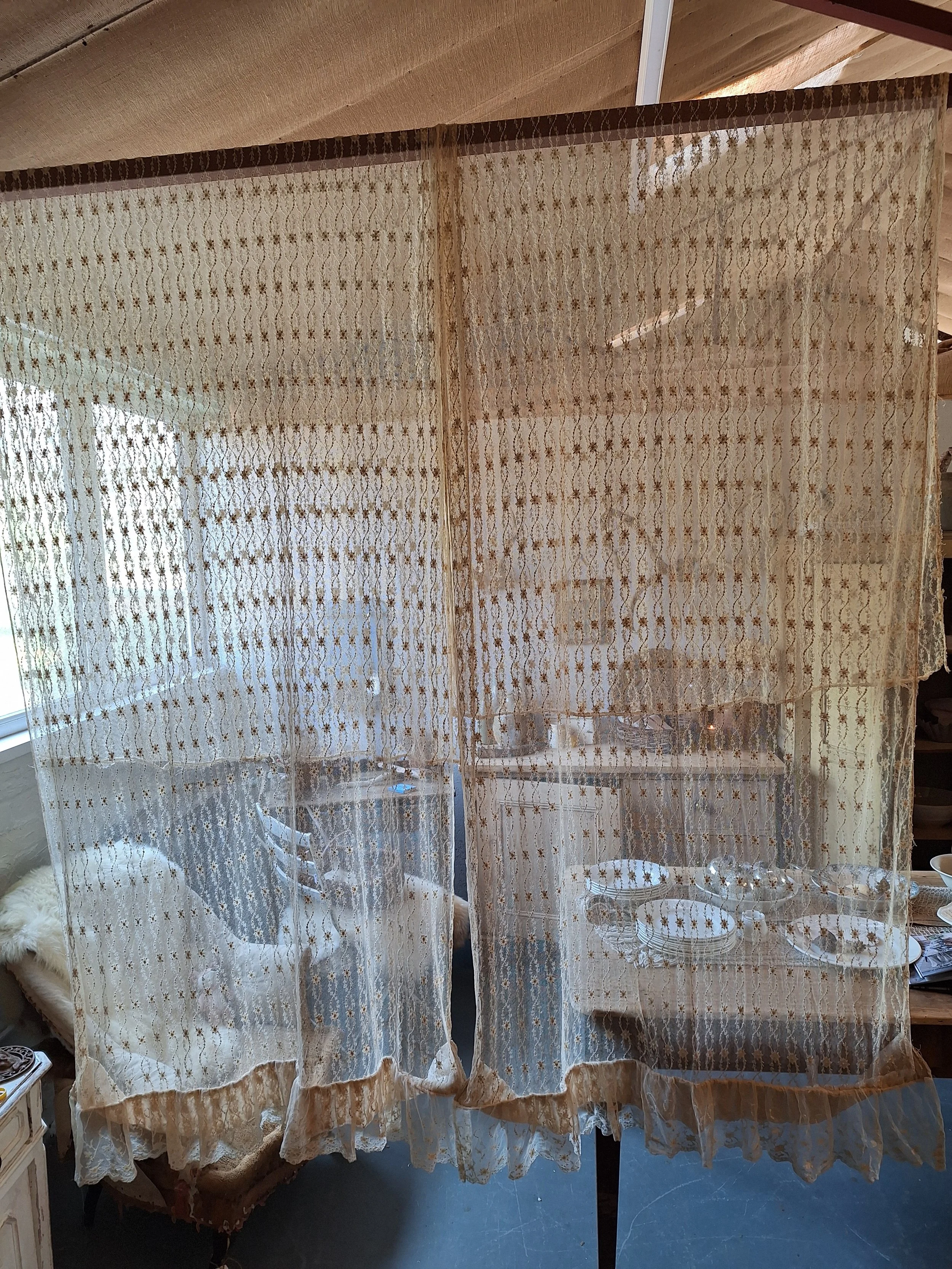 Vintage French Pair of Lace Curtains