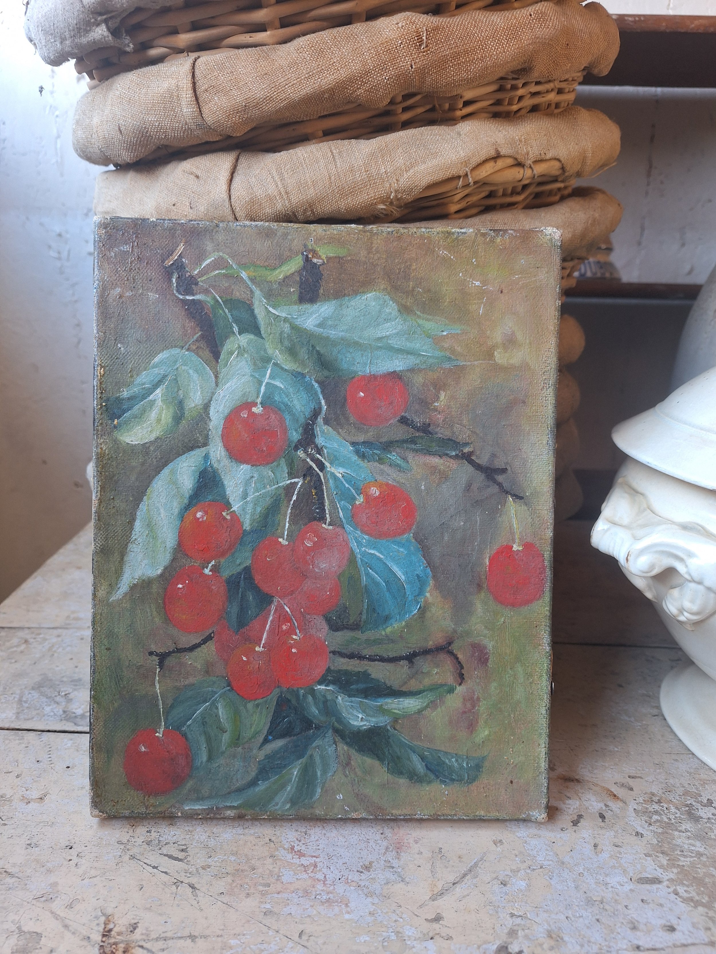 Small French Vintage Cherry Painting