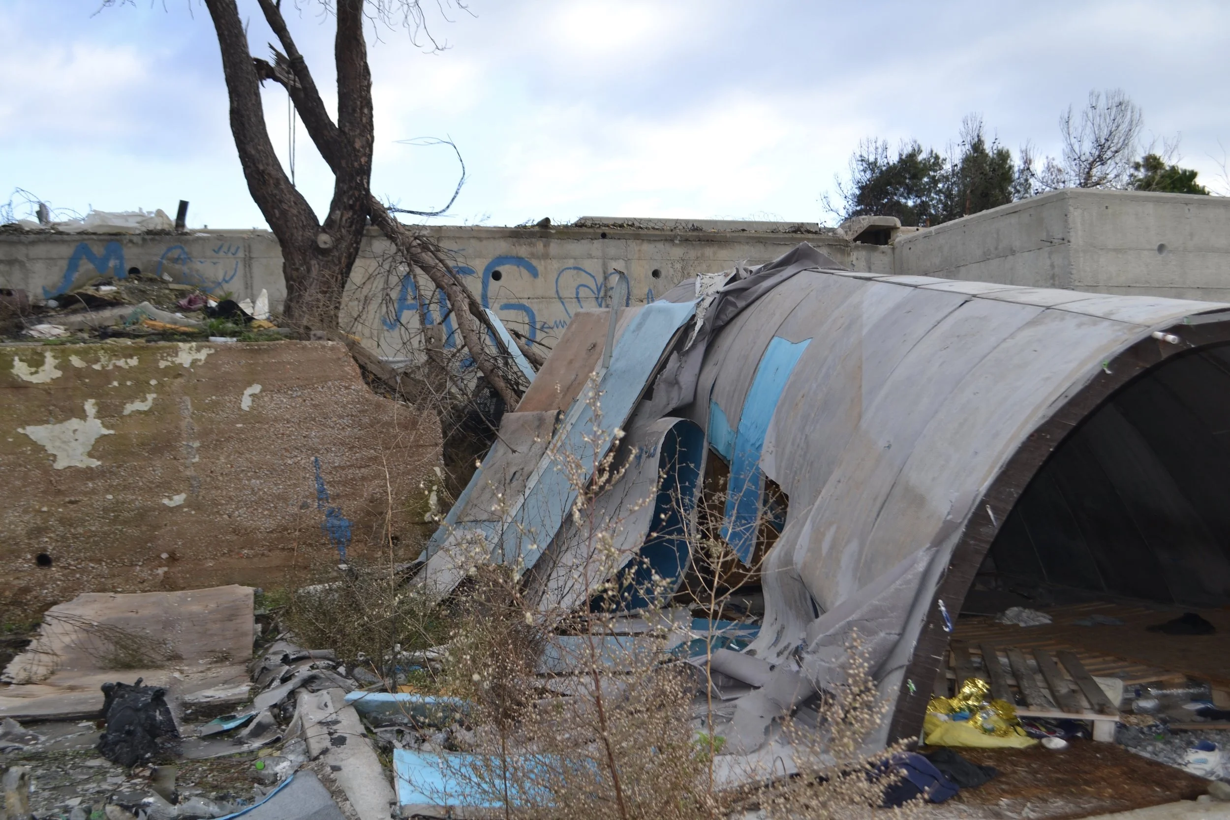  Remains of the Moriah refugee camp, burnt down in 2018. 