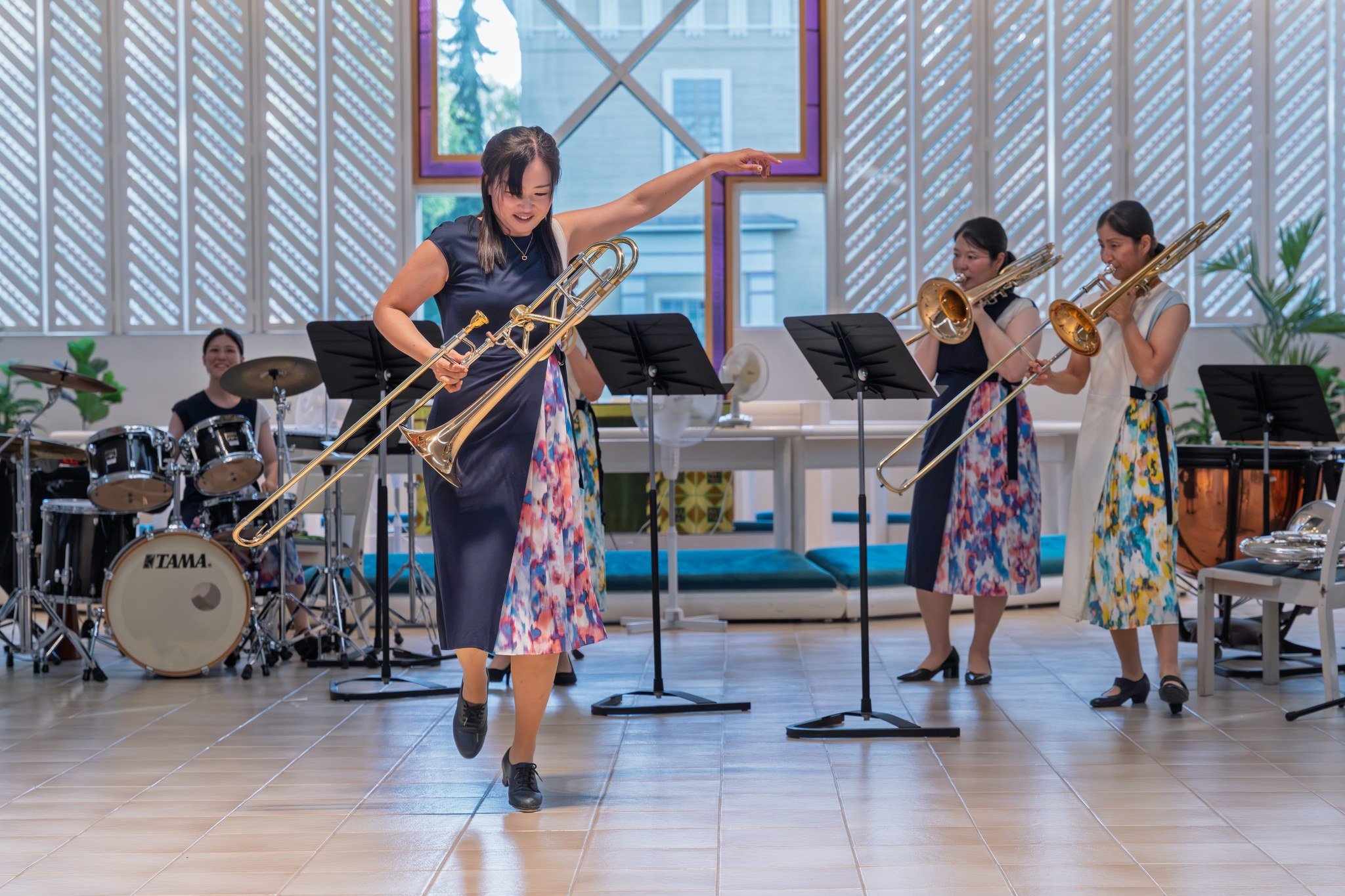 Trombonist Maymi Shimizu with Muse Trombone Quartet performing at Lieksa Church