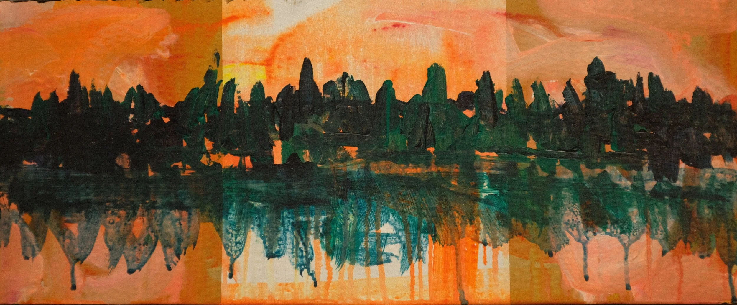  SVENSK SKOVSØ. 2021 ACRYL PÅ PAP 24X59 CM 