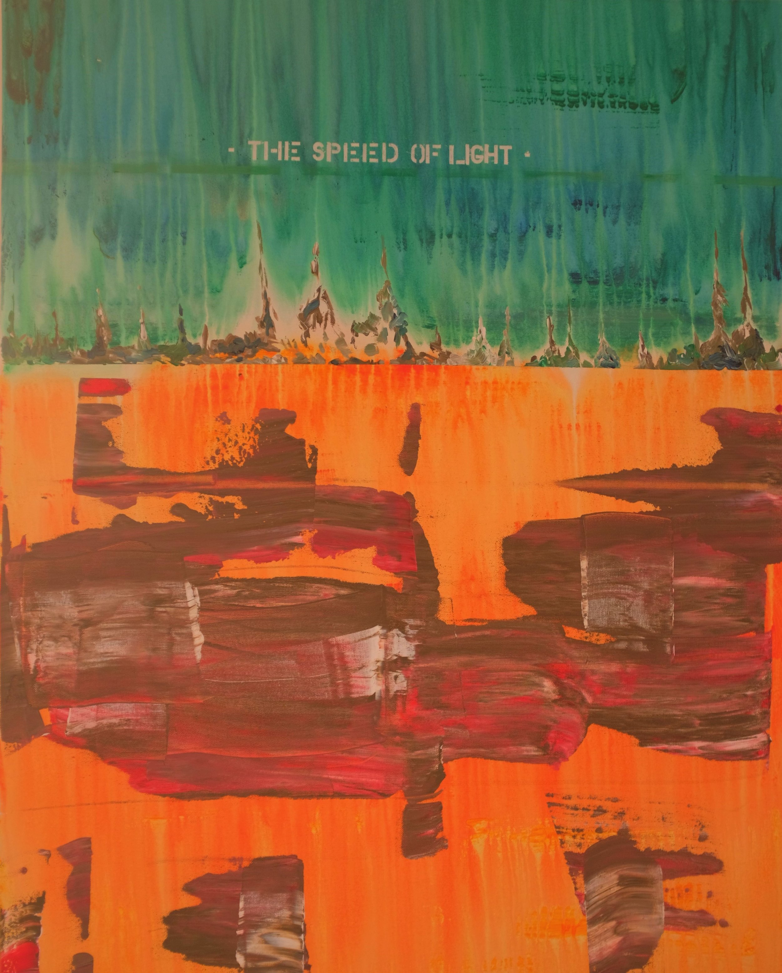  THE SPEED OF LIGHT. 2022 ACRYL PÅ LÆRRED 100X80 CM 