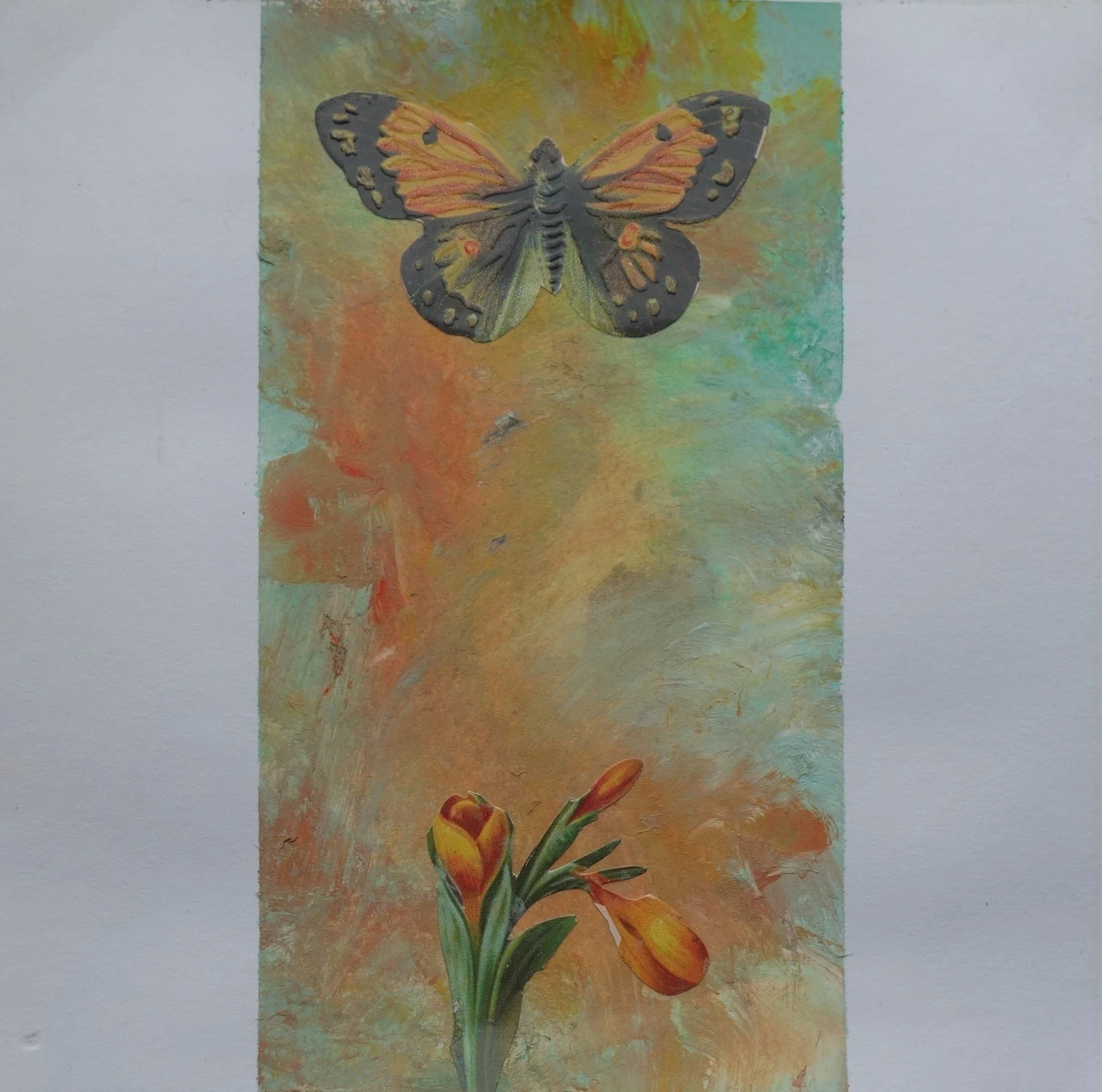  SOMMERFUGL NR 4. 2020 MIXED MEDIA PÅ PAPIR 16X16 CM 