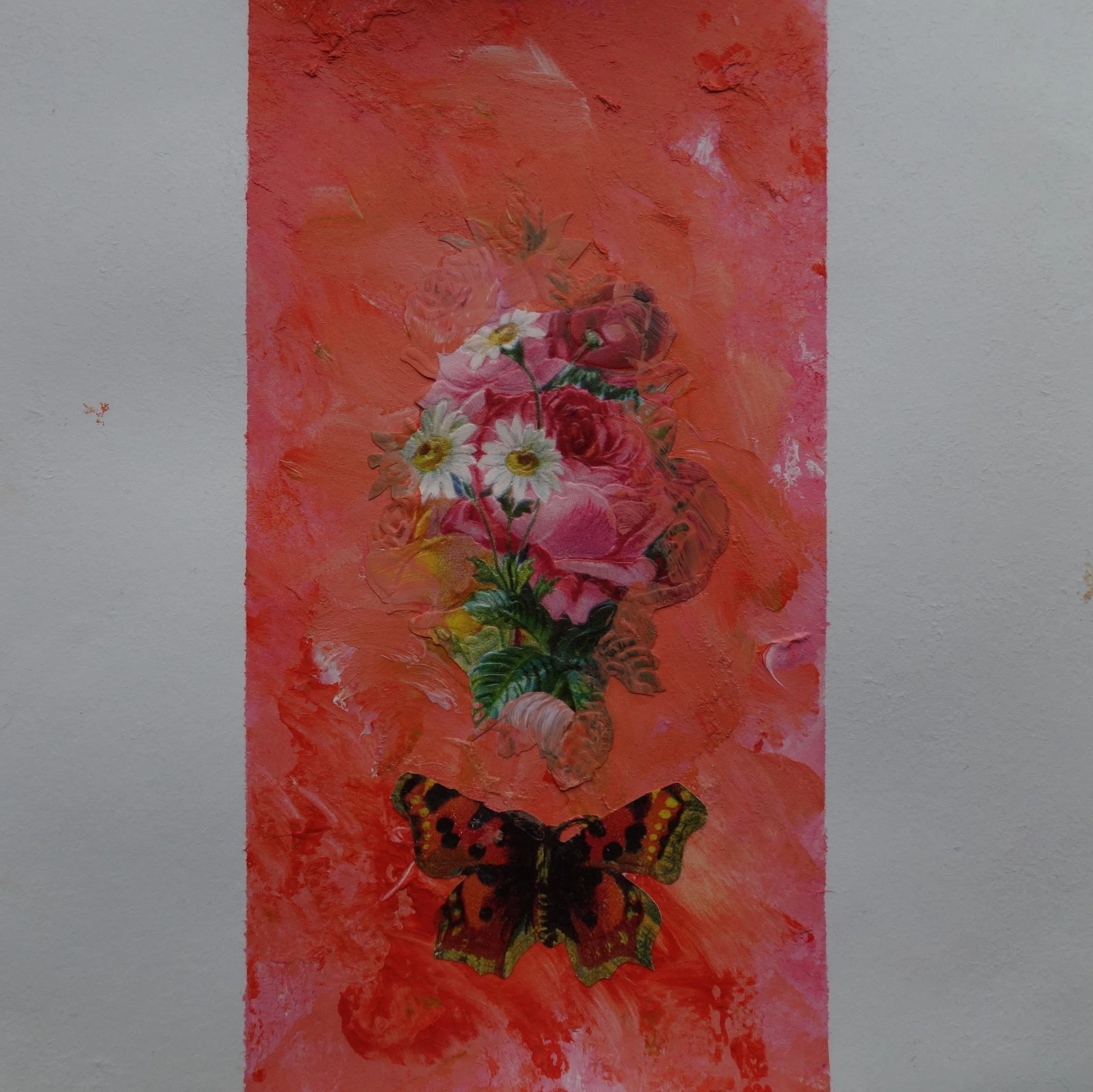  SOMMERFUGL NR 5. 2020 MIXED MEDIA PÅ PAPIR 16X16 CM 