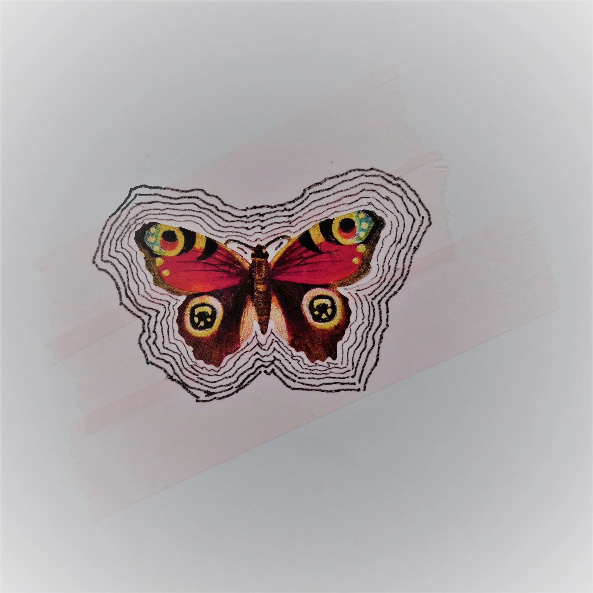  SOMMERFUGL NR 17. 2020 MIXED MEDIA PÅ PAPIR 16X16 CM 