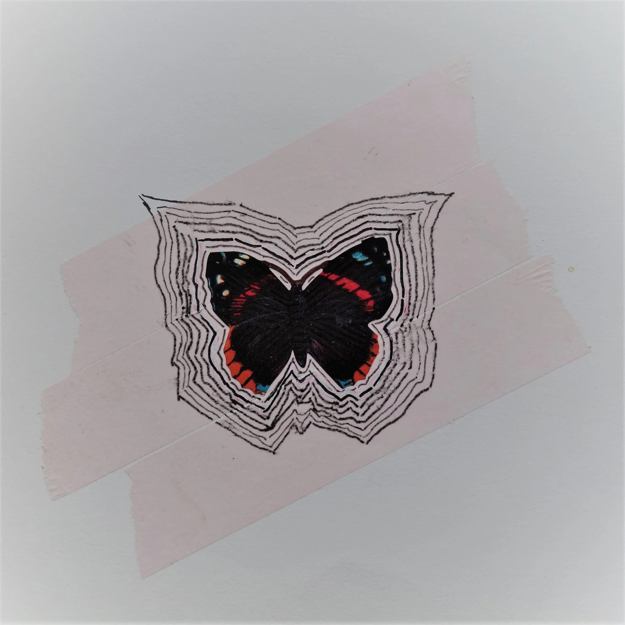  SOMMERFUGL NR 18. 2020 MIXED MEDIA PÅ PAPIR 16X16 CM 