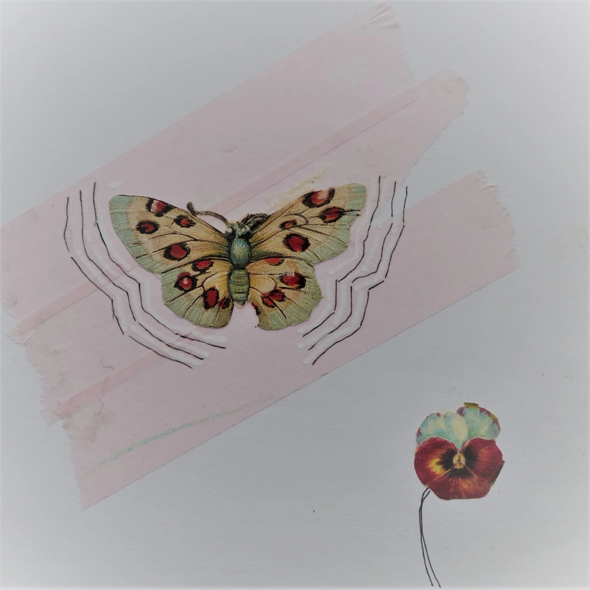  SOMMERFUGL NR 19. 2020 MIXED MEDIA PÅ PAPIR 16X16 CM 