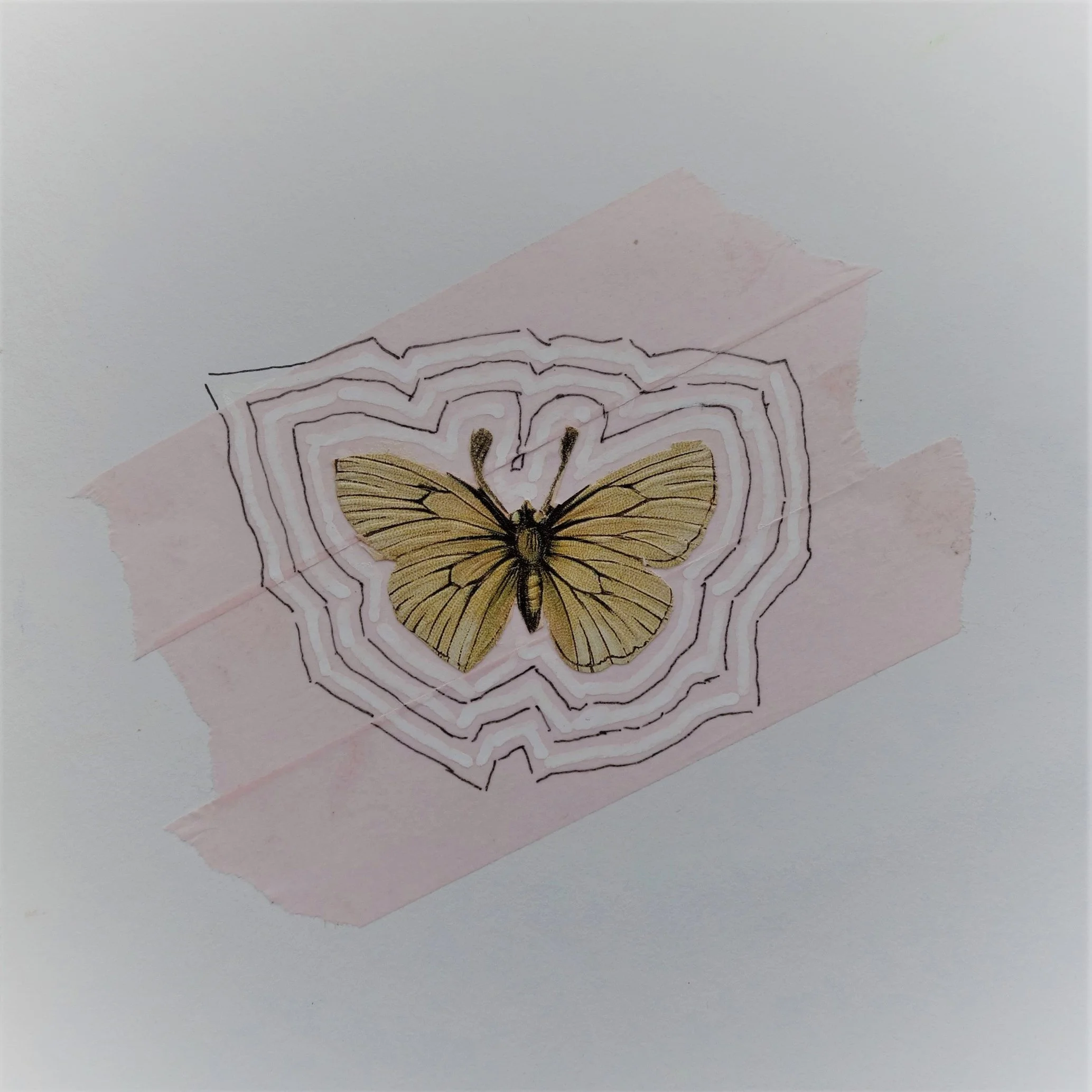  SOMMERFUGL NR 21. 2020 MIXED MEDIA PÅ PAPIR 16X16 CM 