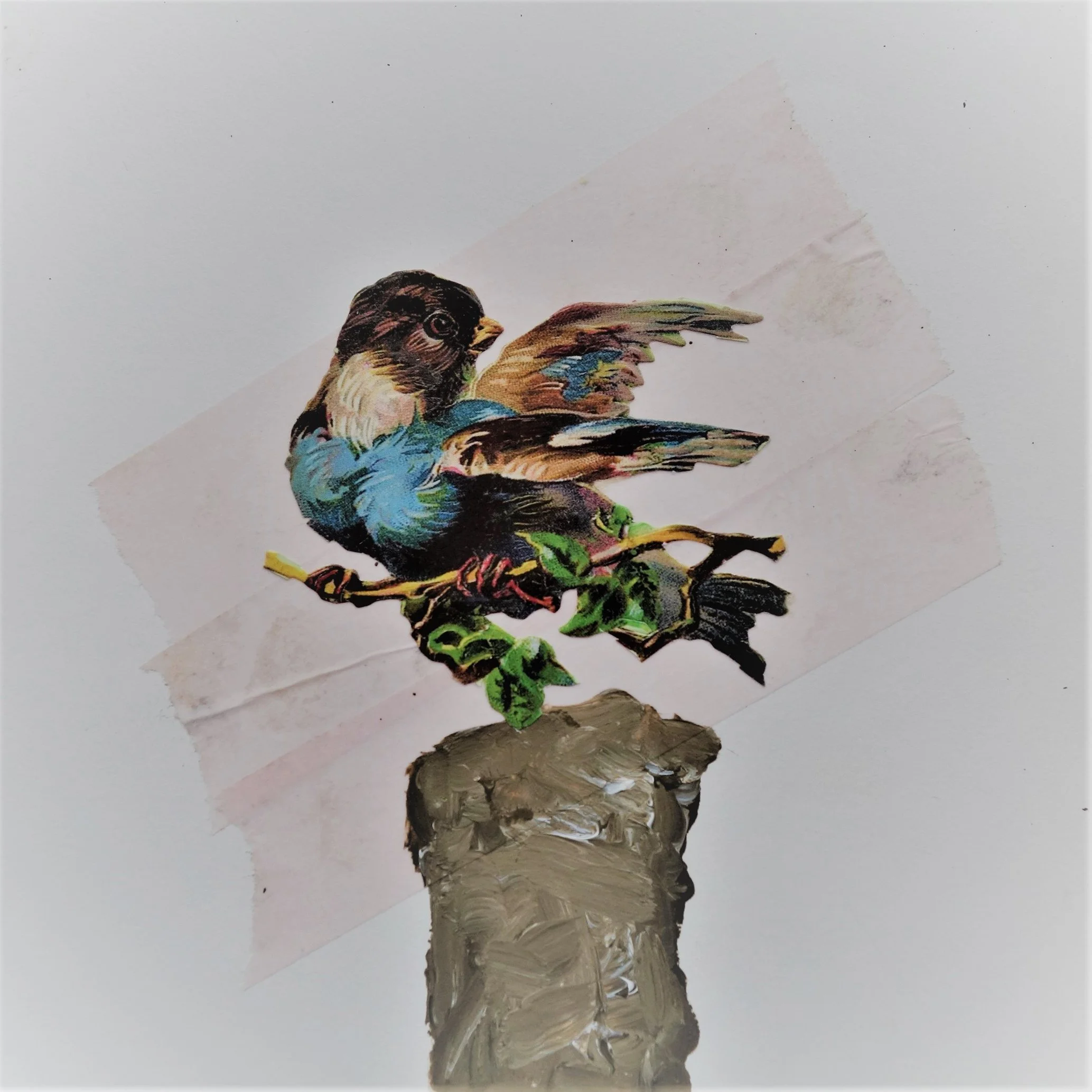  FUGL NR 2. 2020 MIXED MEDIA PÅ PAPIR 16X16 CM 