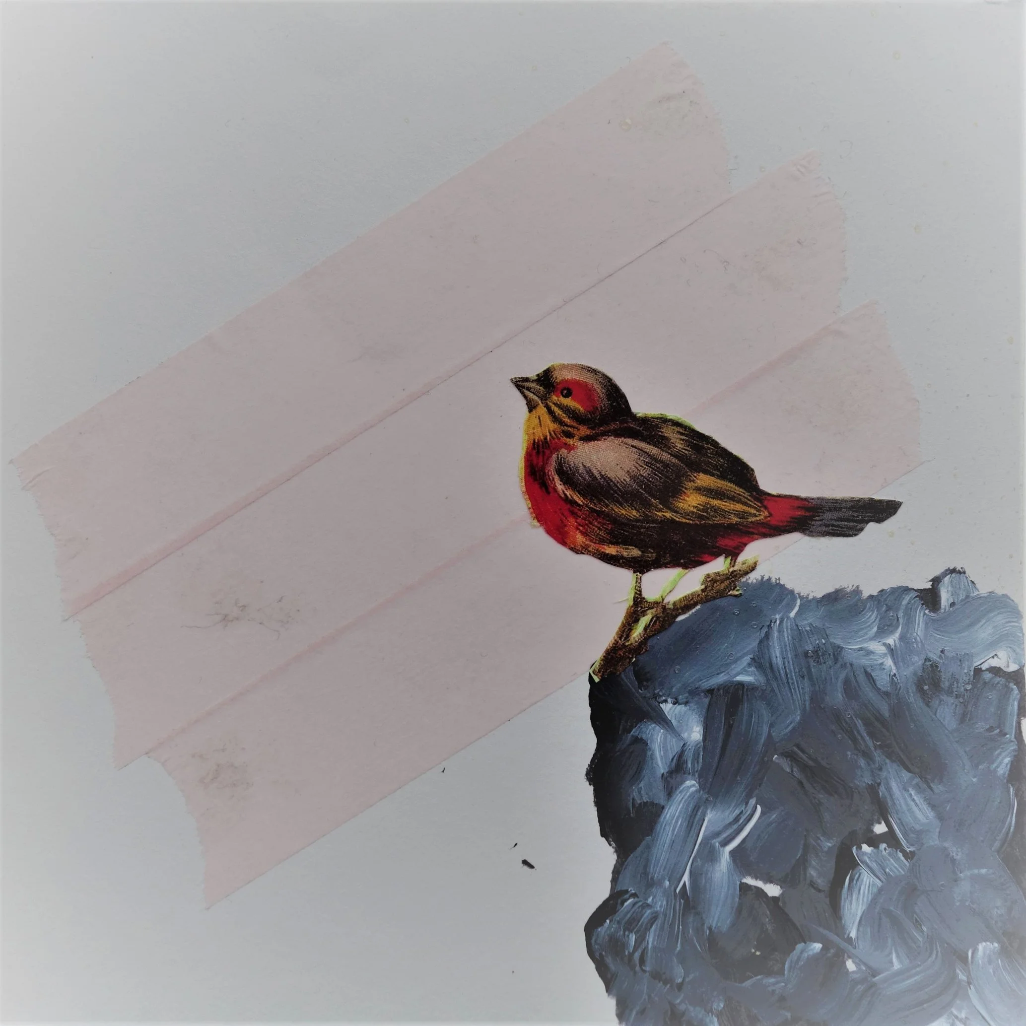  FUGL NR 4. 2020 MIXED MEDIA PÅ PAPIR 16X16 CM 