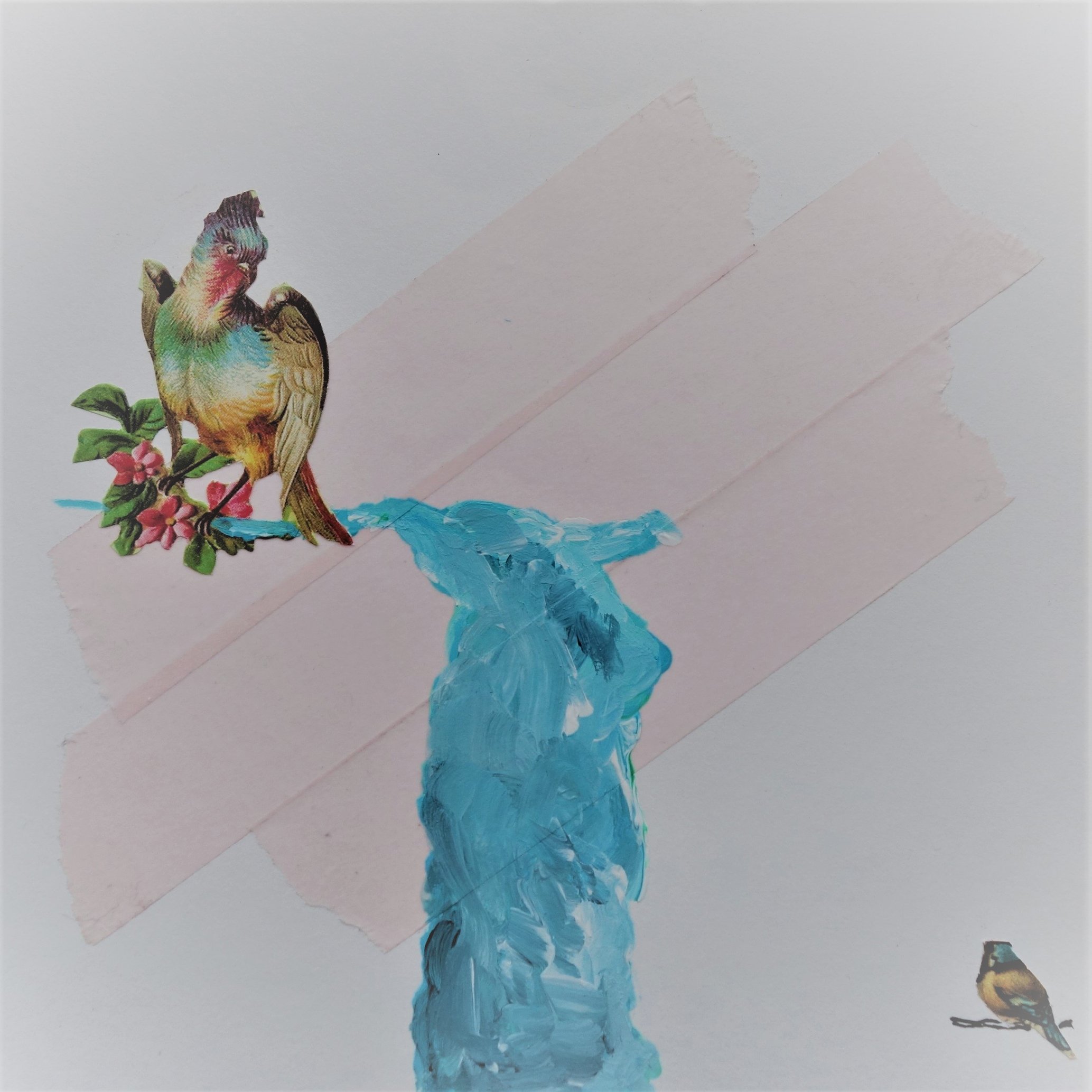  FUGL NR 6. 2020 MIXED MEDIA PÅ PAPIR 16X16 CM 