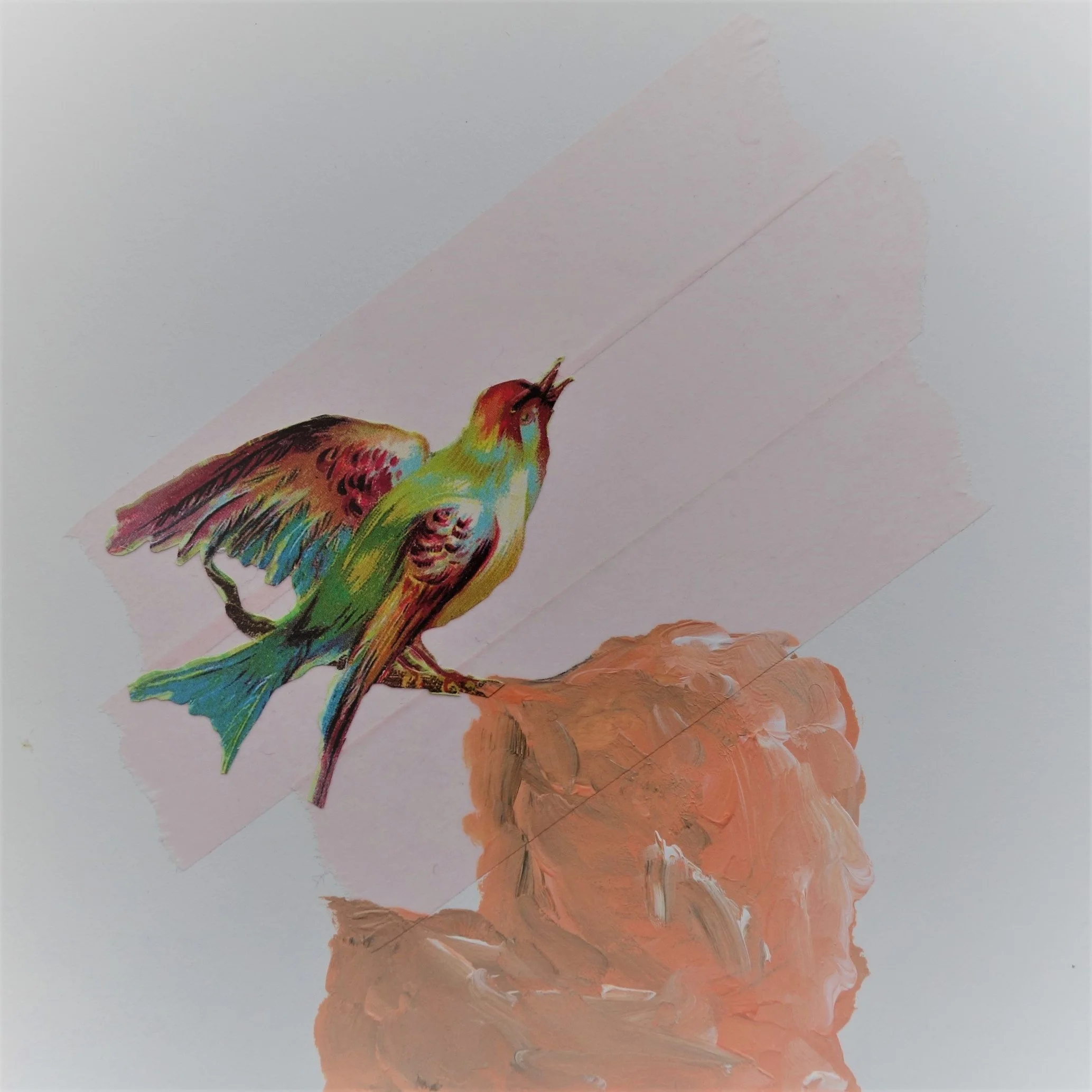  FUGL NR 8. 2020 MIXED MEDIA PÅ PAPIR 16X16 CM 