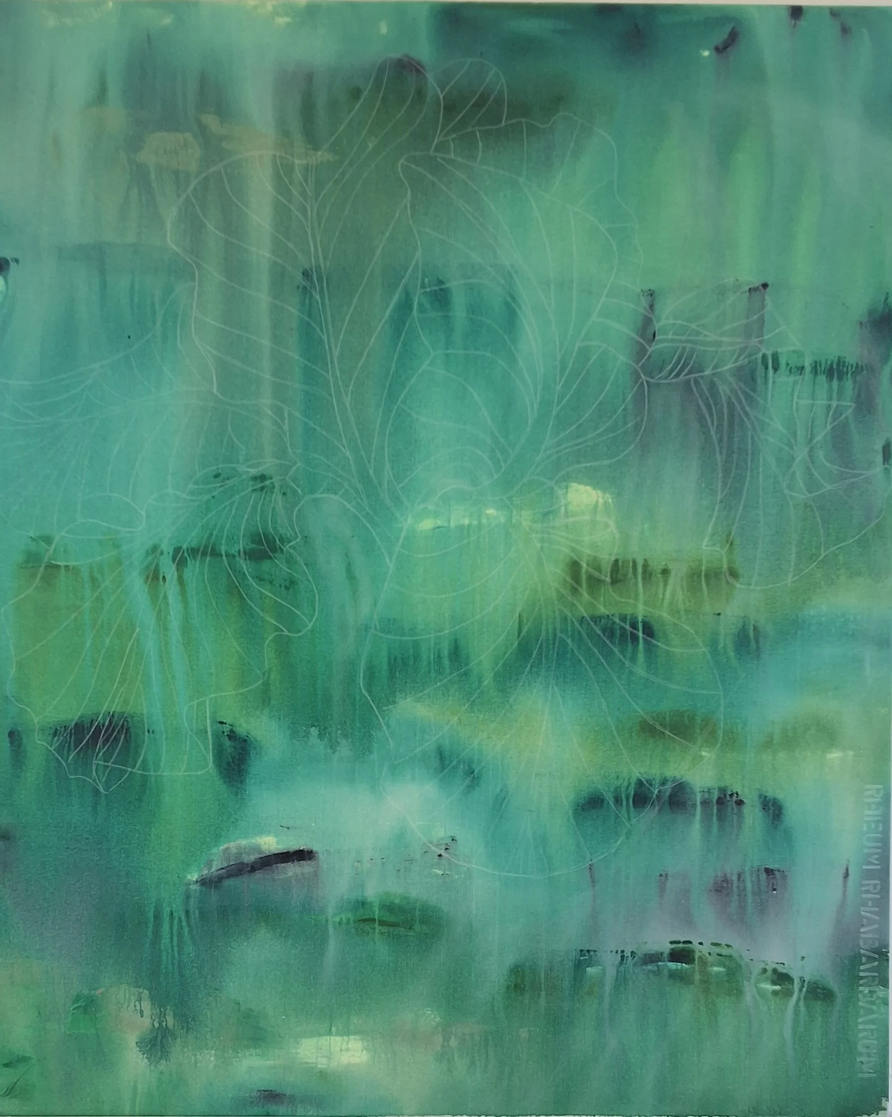 Rheum Rhabarbarum, 2025, Acryl på lærred, 117x98 cm.
