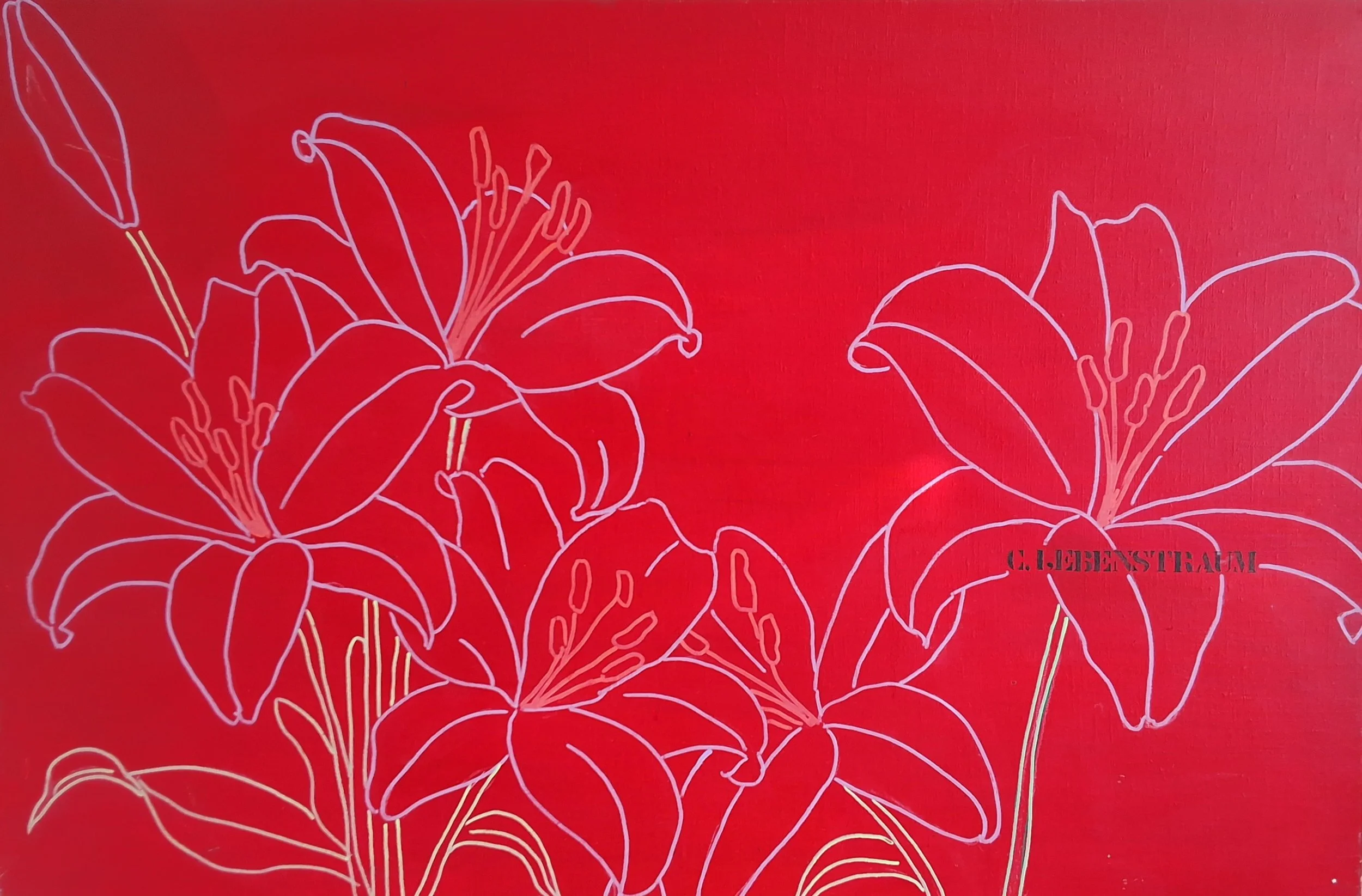  LEBENSTRAUM. 2026. ACRYL PÅ LÆRRED. 65X98 CM  