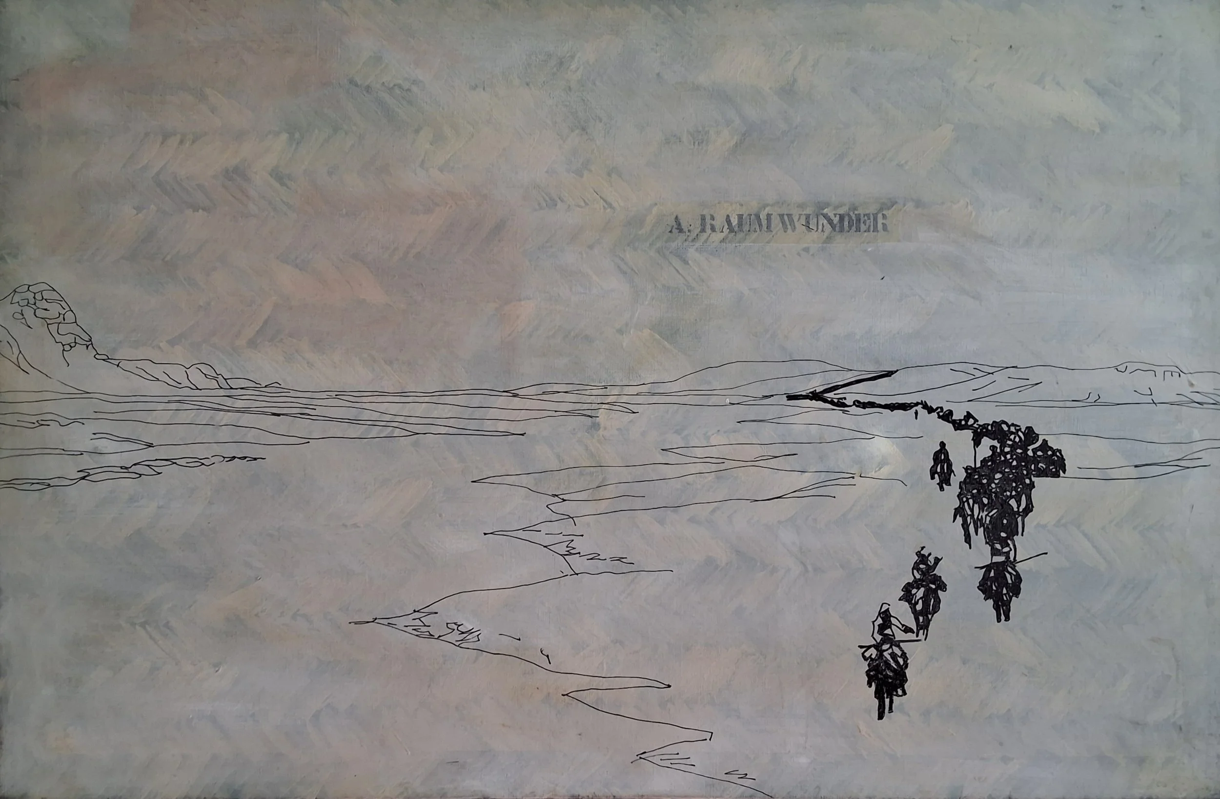  RAUMWUNDER. 2026. ACRYL PÅ LÆRRED. 65X98 CM 