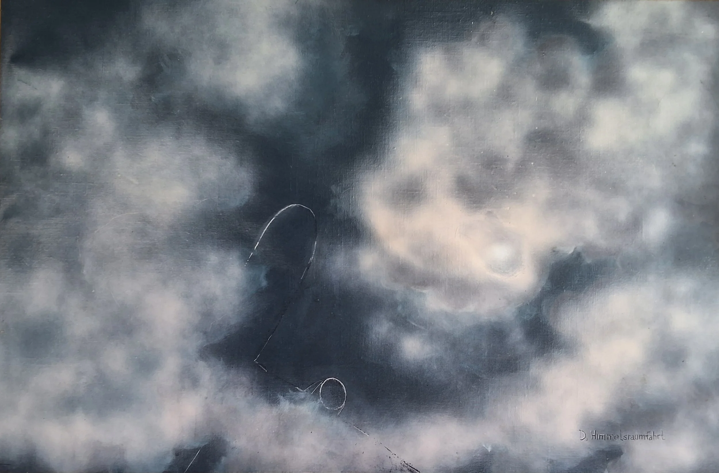  HIMMELSRAUMFAHRT. 2026. ACRYL PÅ LÆRRED. 65X98 CM 